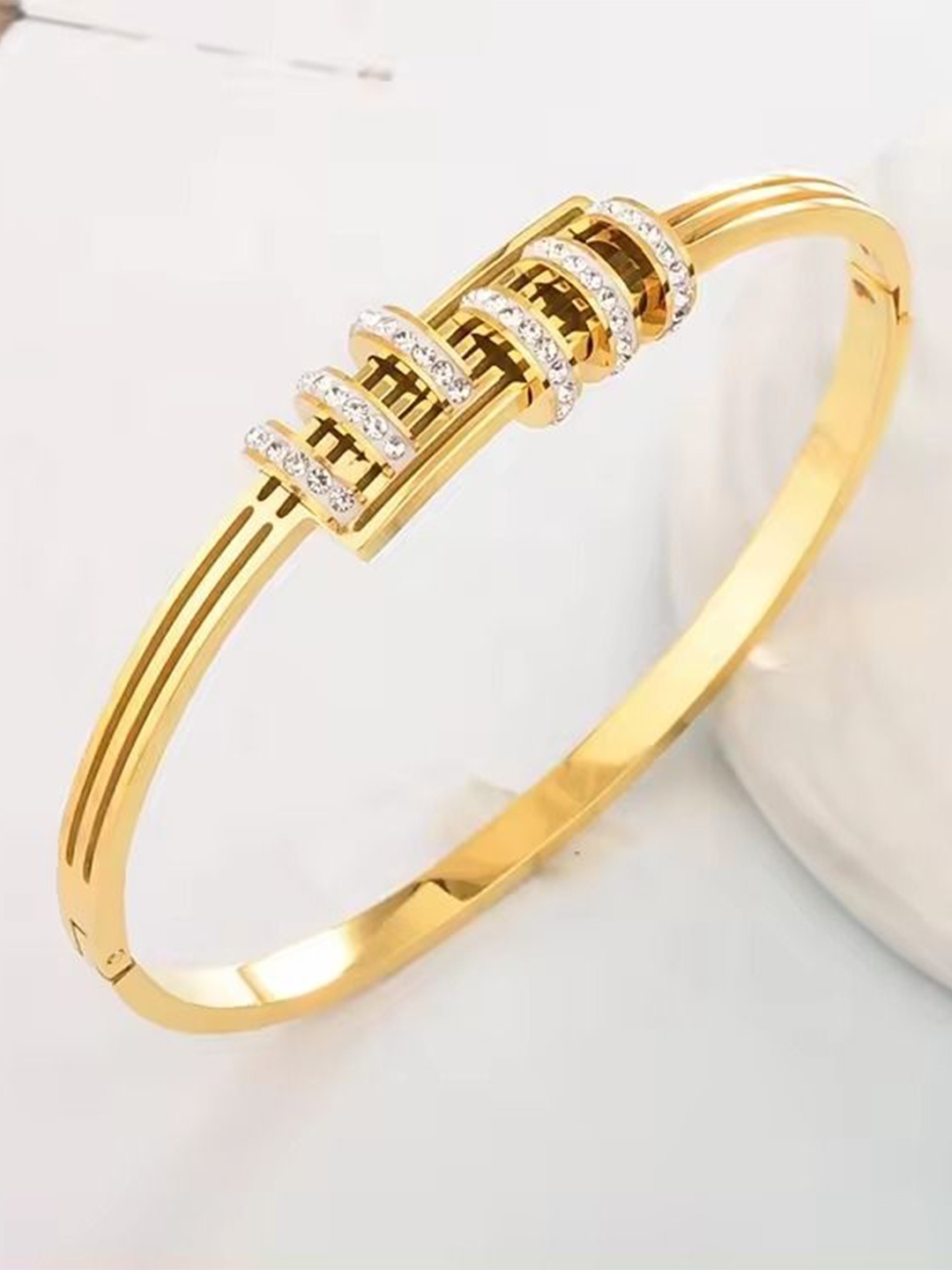 

MEENAZ Gold Plated Stainless Steel Cubic Zirconia Kada Bracelet