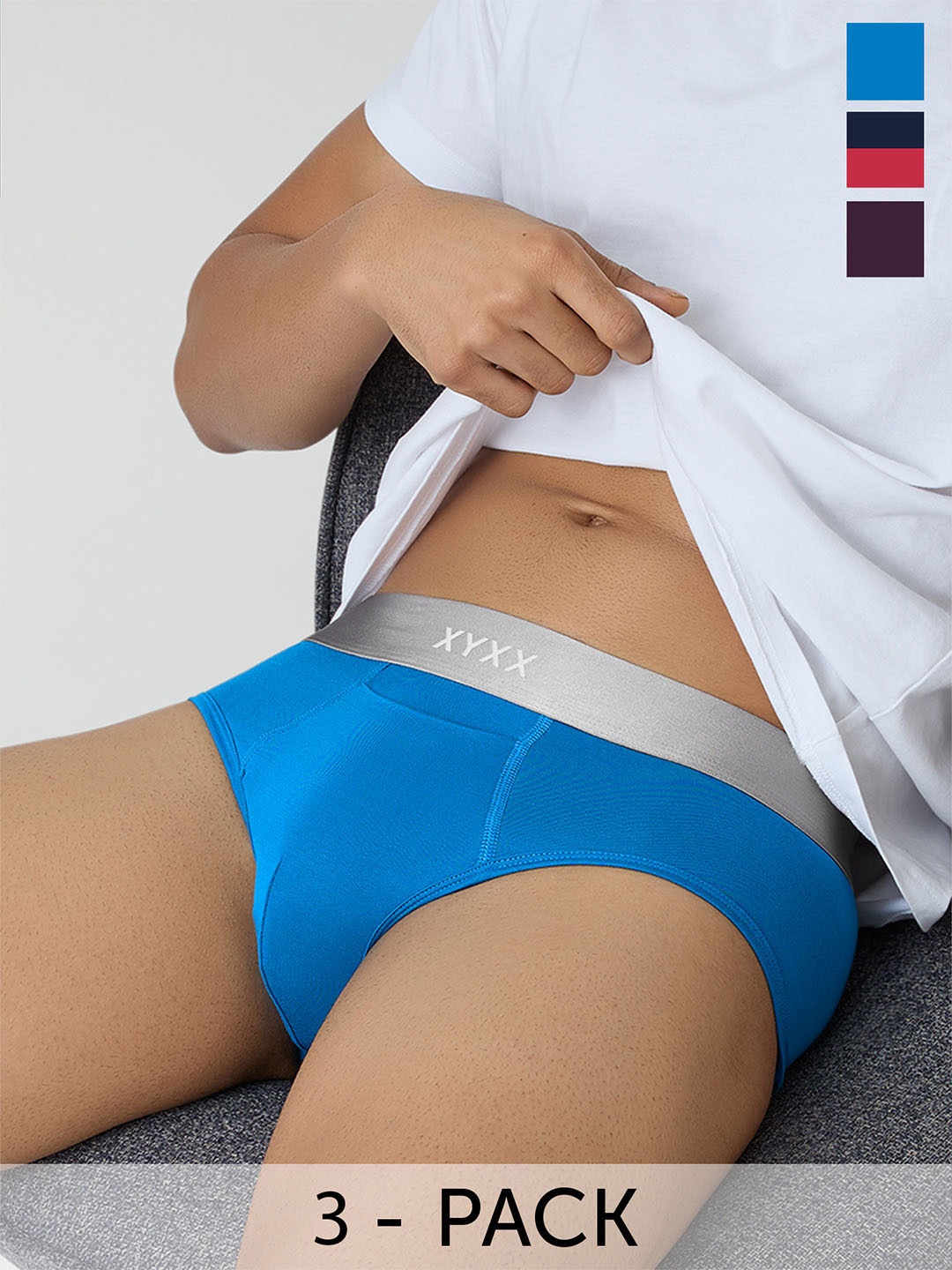 

XYXX Men Pack Of 3 Mid-Rise Antimicrobial Basic Briefs, Blue