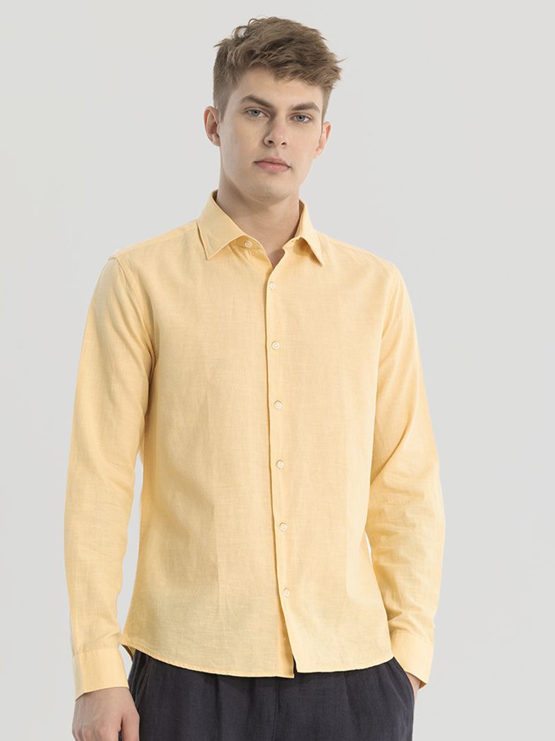 

Snitch Men Smart Spread Collar Solid Cotton Slim Fit Casual Shirt, Yellow