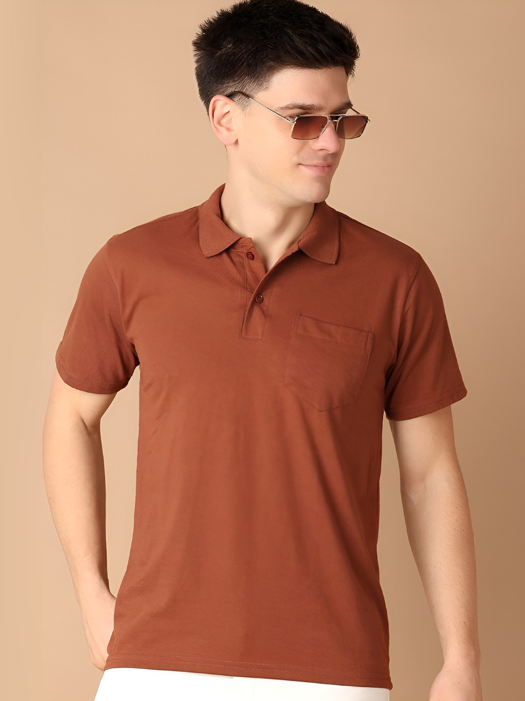 

V-Mart Men Solid Polo Collar Cotton Slim Fit T-shirt, Brown