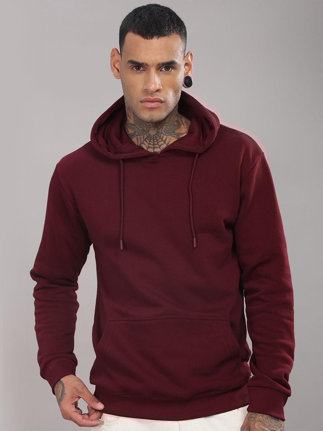 

ADRO Men Solid Hood Cotton Pullover Sweatshirt, Maroon