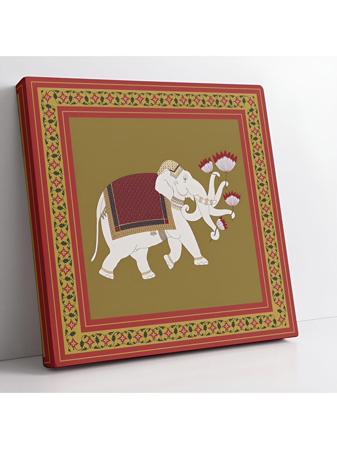 

Aura White & Maroon Elephant Canvas Wall Art