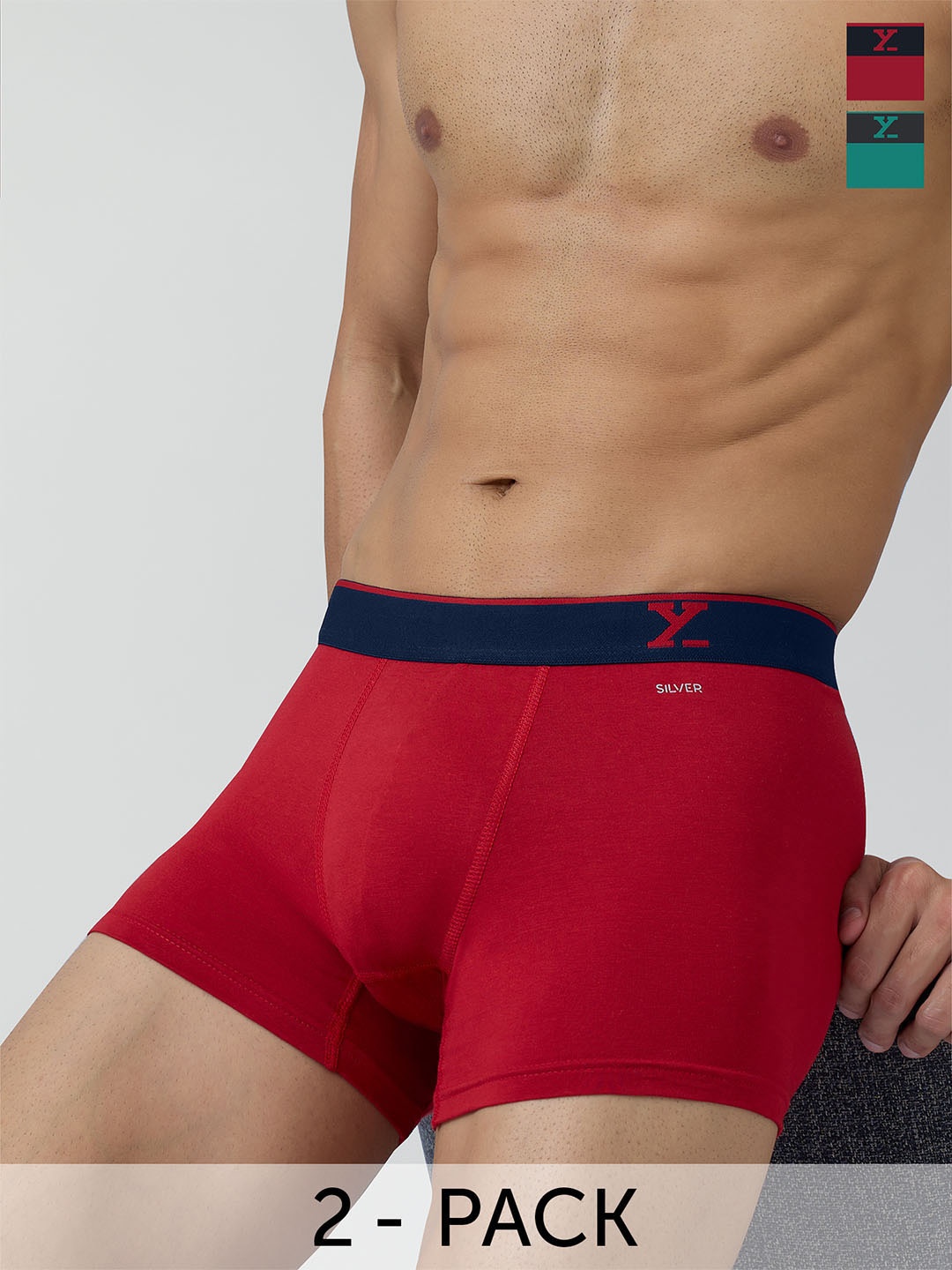 

XYXX Men Pack of 2 Traq Silver Cotton Trunk, Green