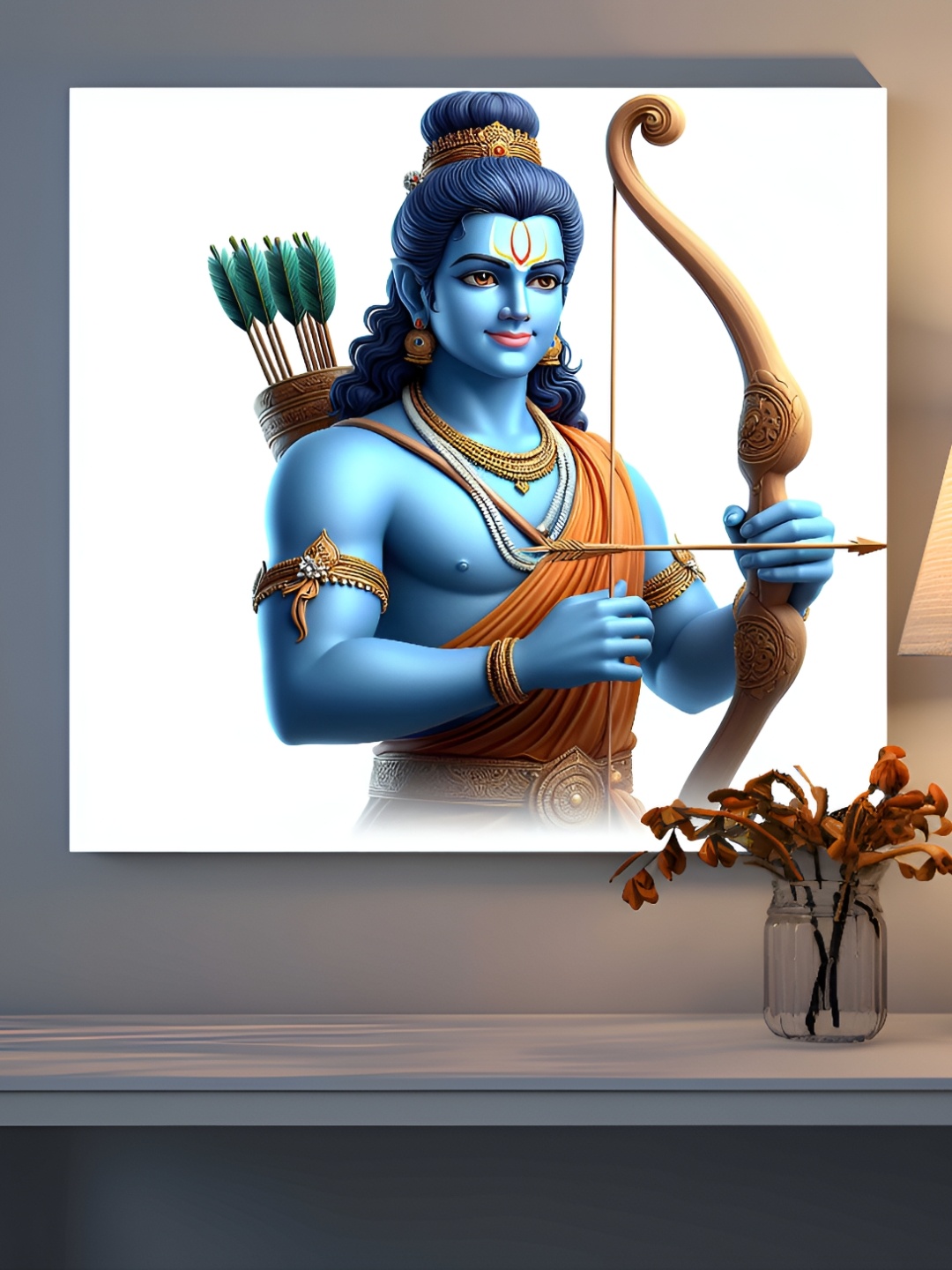 

SAF Blue & Orange Wooden God Ram Religious Wall Paintings