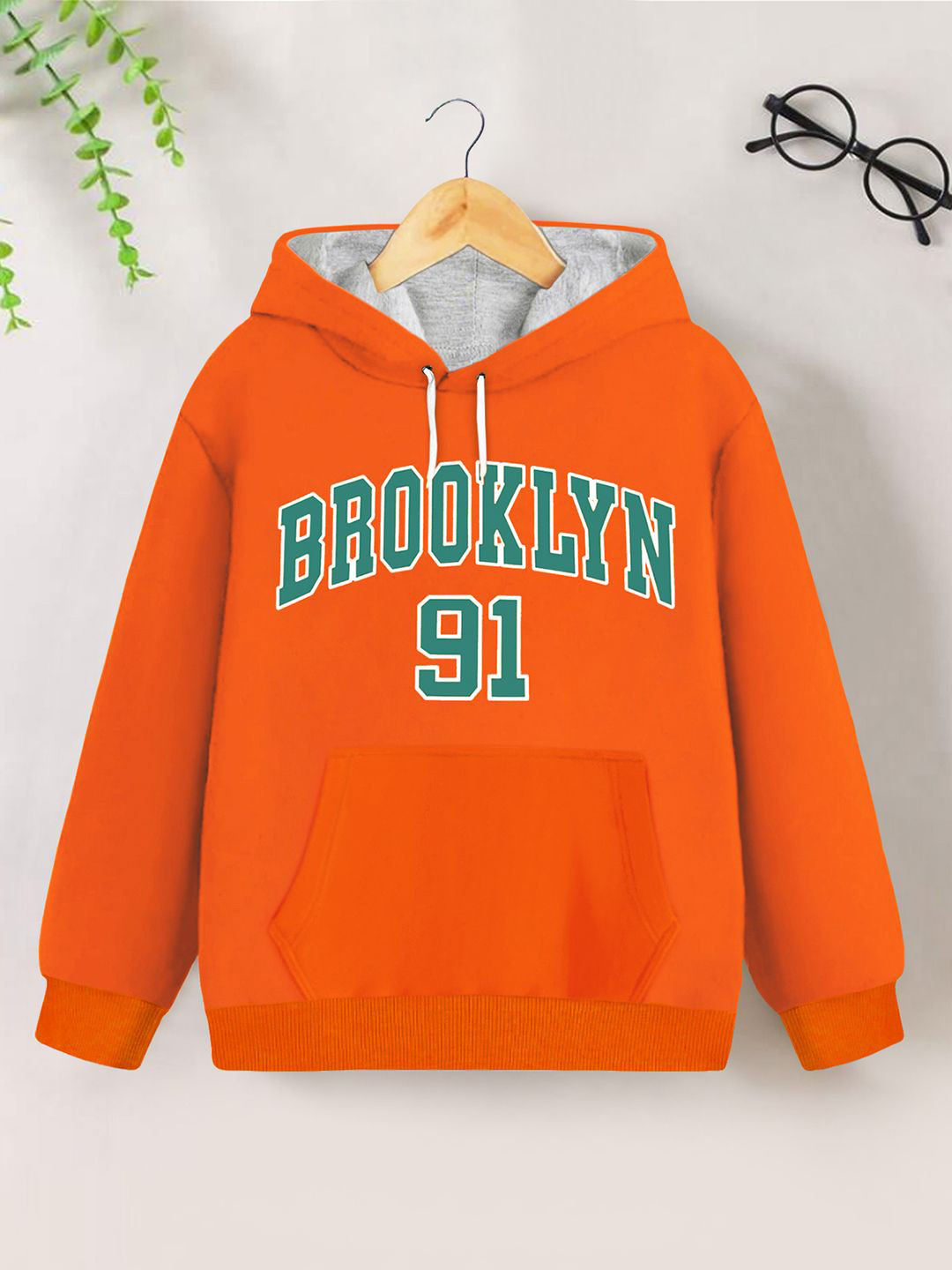 

YK X Trampoline Unisex Kids Typography Printed Hooded Sweatshirt, Orange