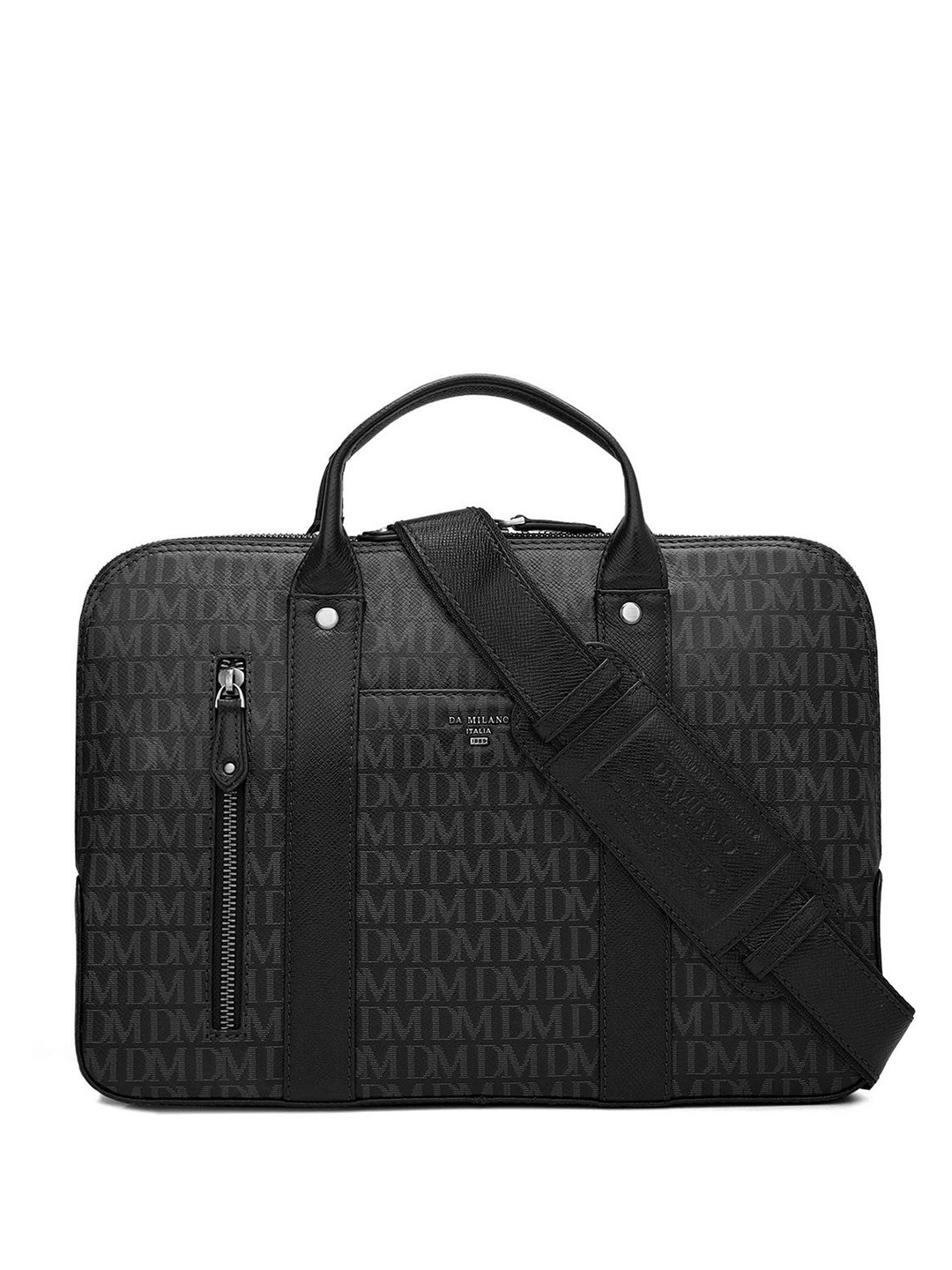 

Da Milano Unisex Printed Leather Laptop Sleeve, Black
