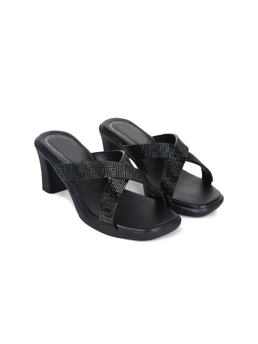 

CHINRAAG Women Solid Block Sandals, Black