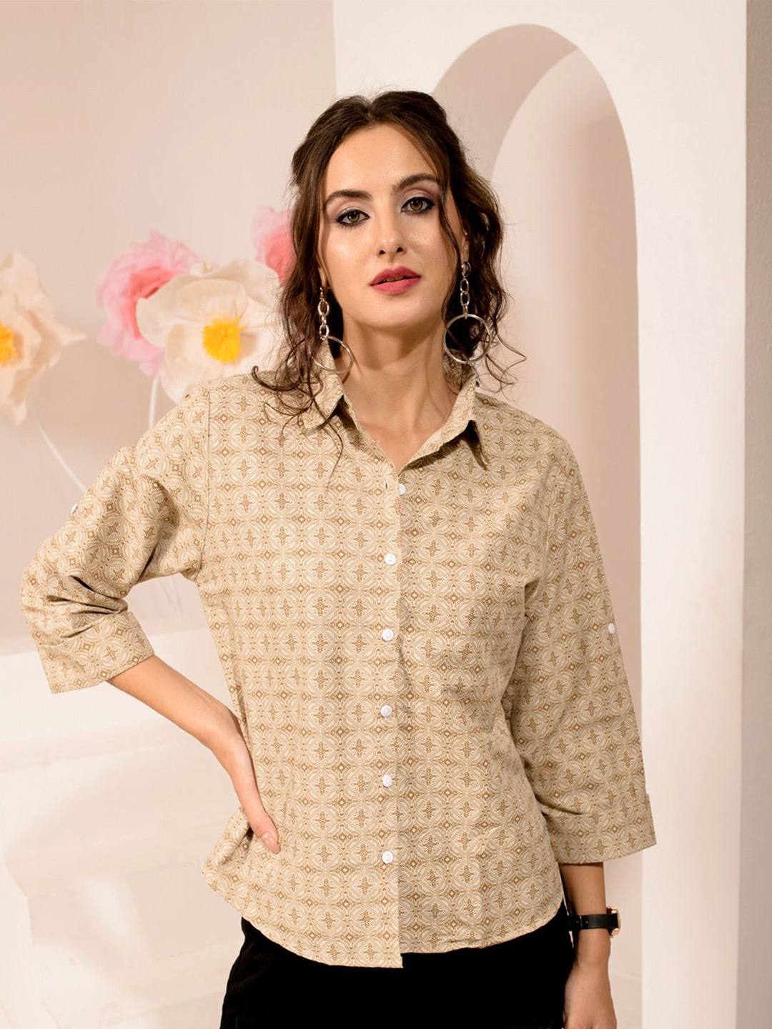 

TANDUL Women Standard Opaque Printed Casual Shirt, Cream