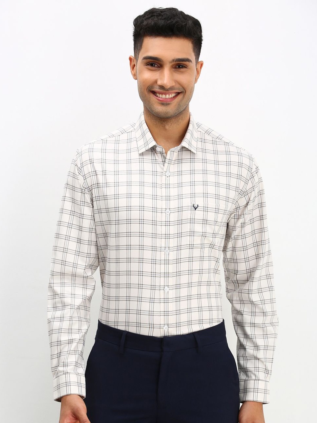 

Allen Solly Men Checked Cotton Slim Fit Formal Shirt, White