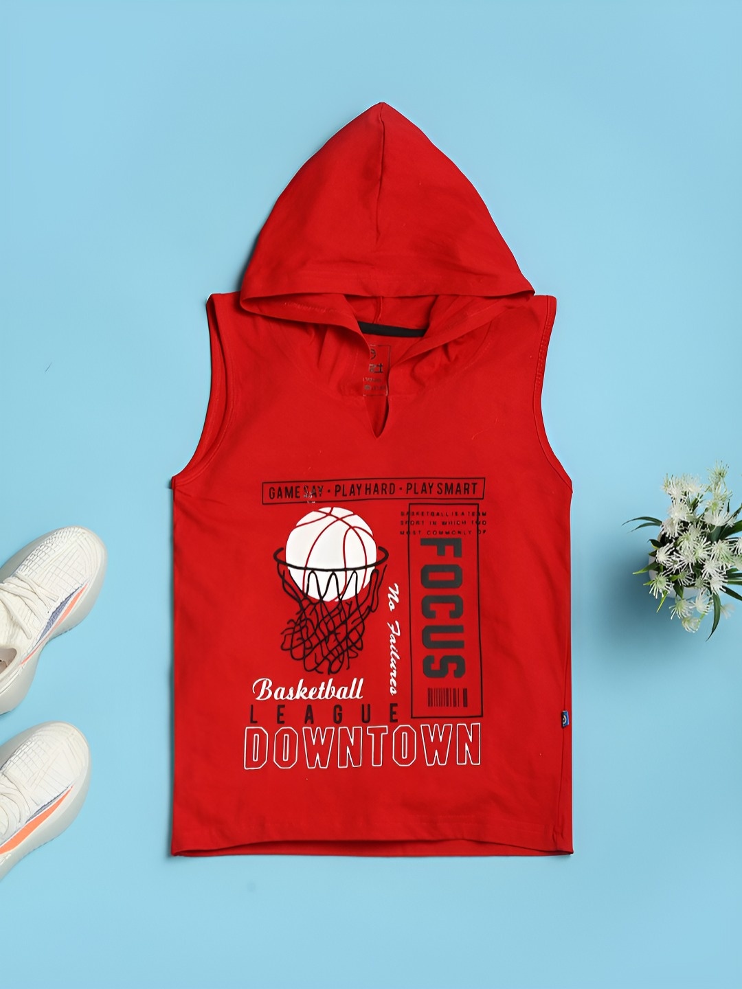 

V-Mart Boys Typography Printed Hood Cotton T-shirt, Red