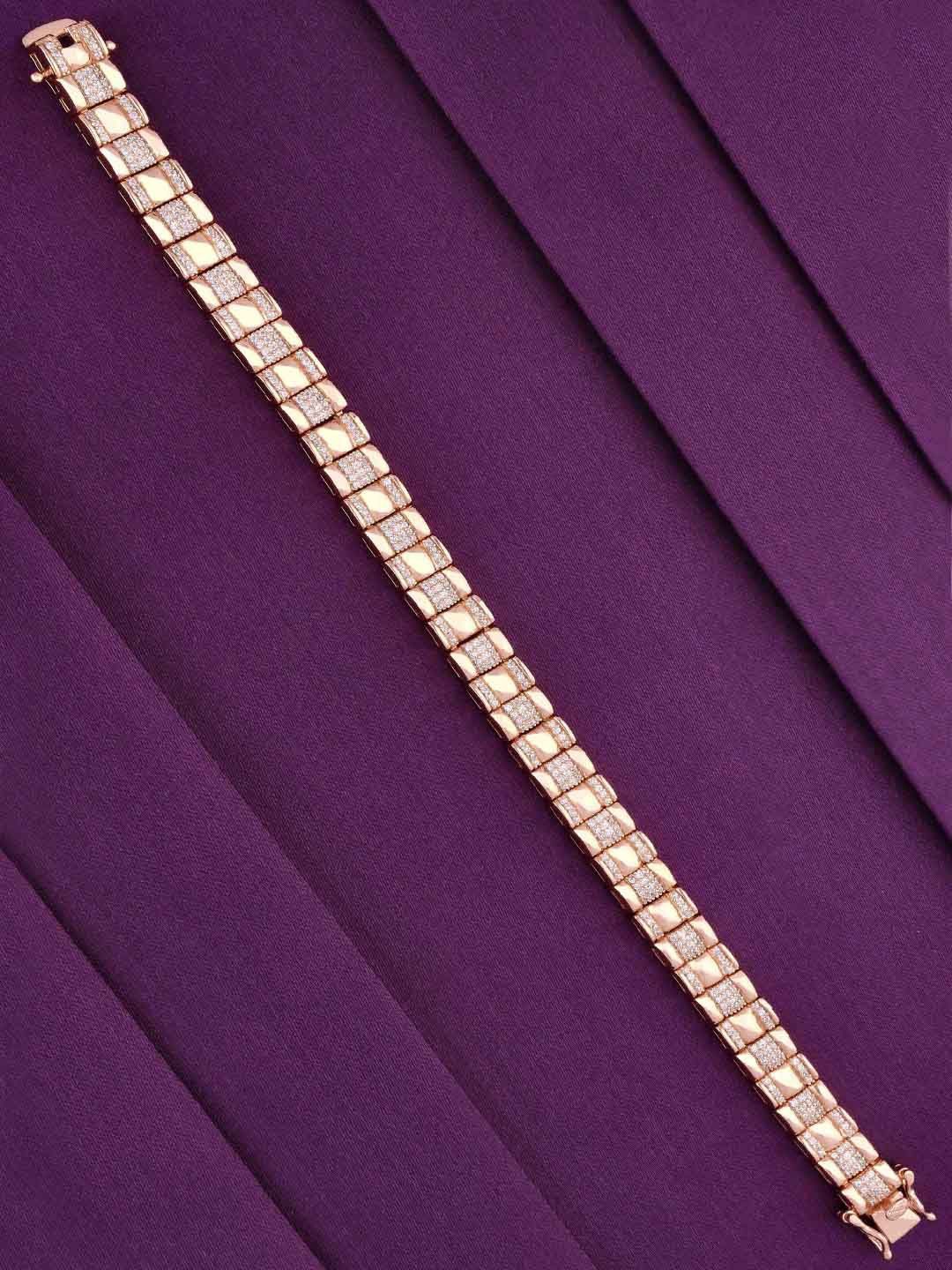 

KAI JEWEL Men Sterling Silver Cubic Zirconia Rose Gold-Plated Wraparound Bracelet