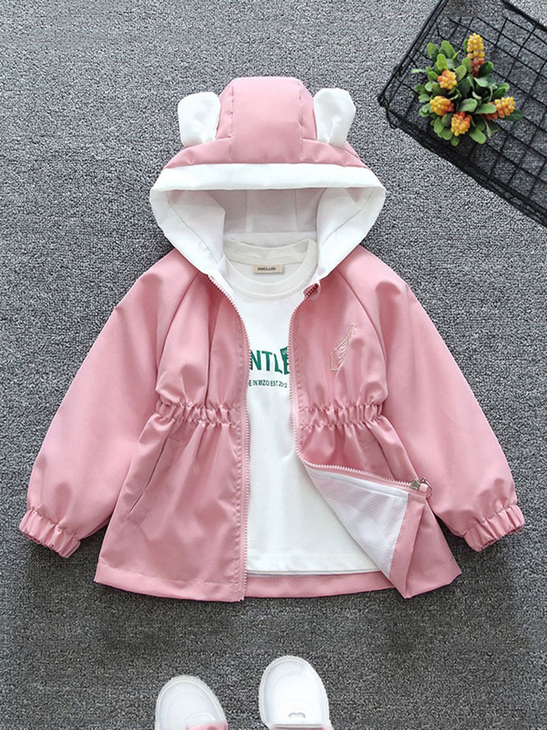 

INCLUD Girls Hooded Open Front Jacket, Pink