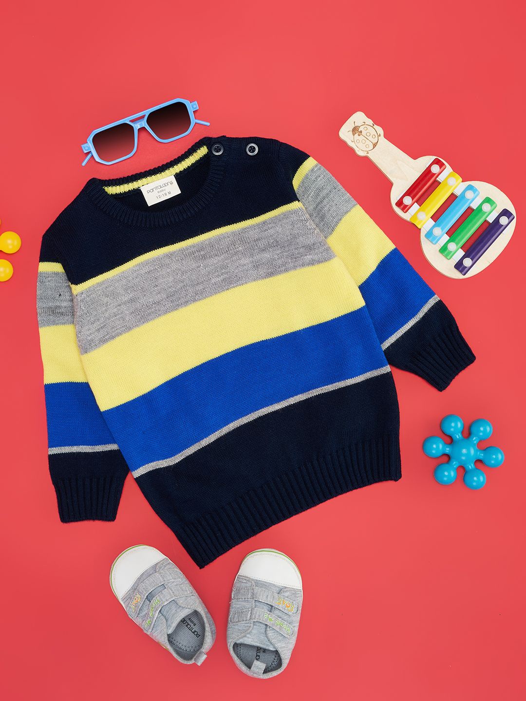 

Pantaloons Baby Boys Striped Pullover, Navy blue