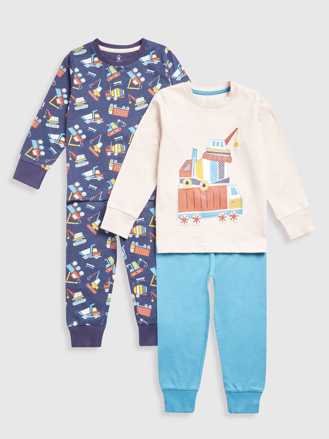 

mothercare Boys Pack of 2 Graphic Printed Pure Cotton T-shirt with Pyjamas, Blue