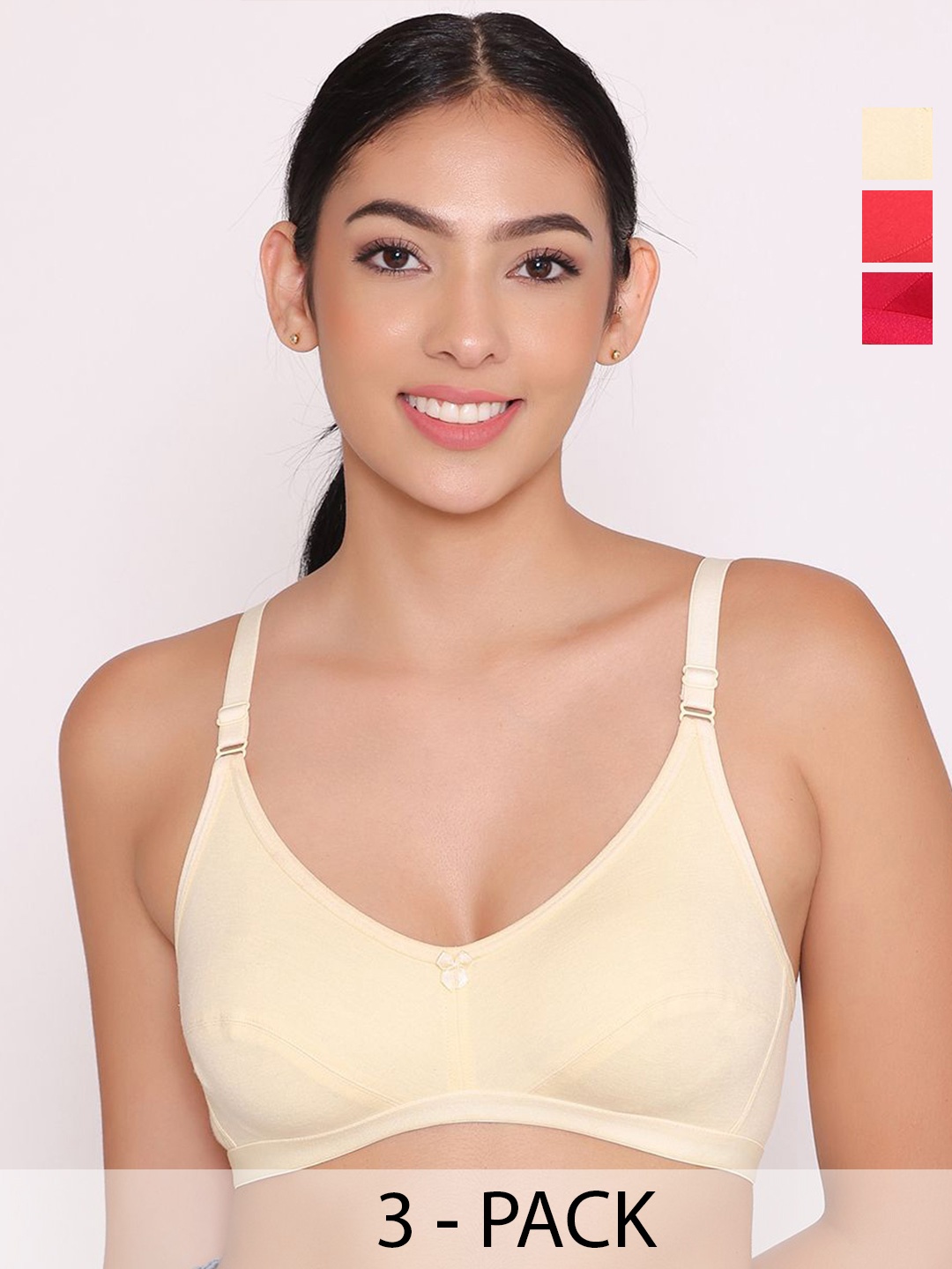 

INKURV Pack Of 3 Full Coverage Everyday Bra, Beige