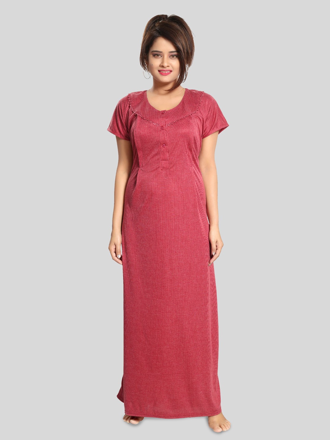 

Fabme Women's Striped Maxi Maternity Nightdress, Red