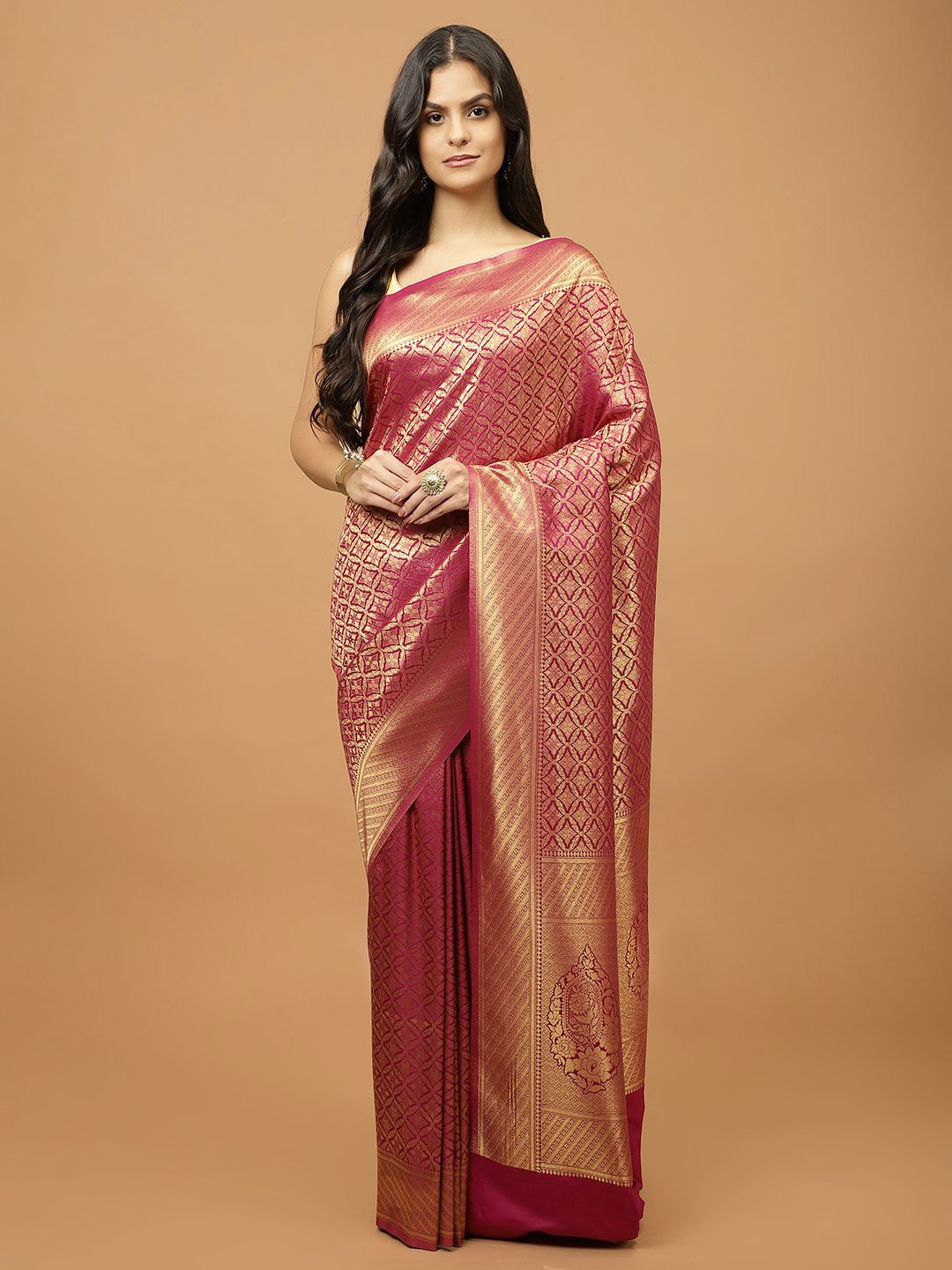 

Meena Bazaar Woven Design Zari Saree, Burgundy