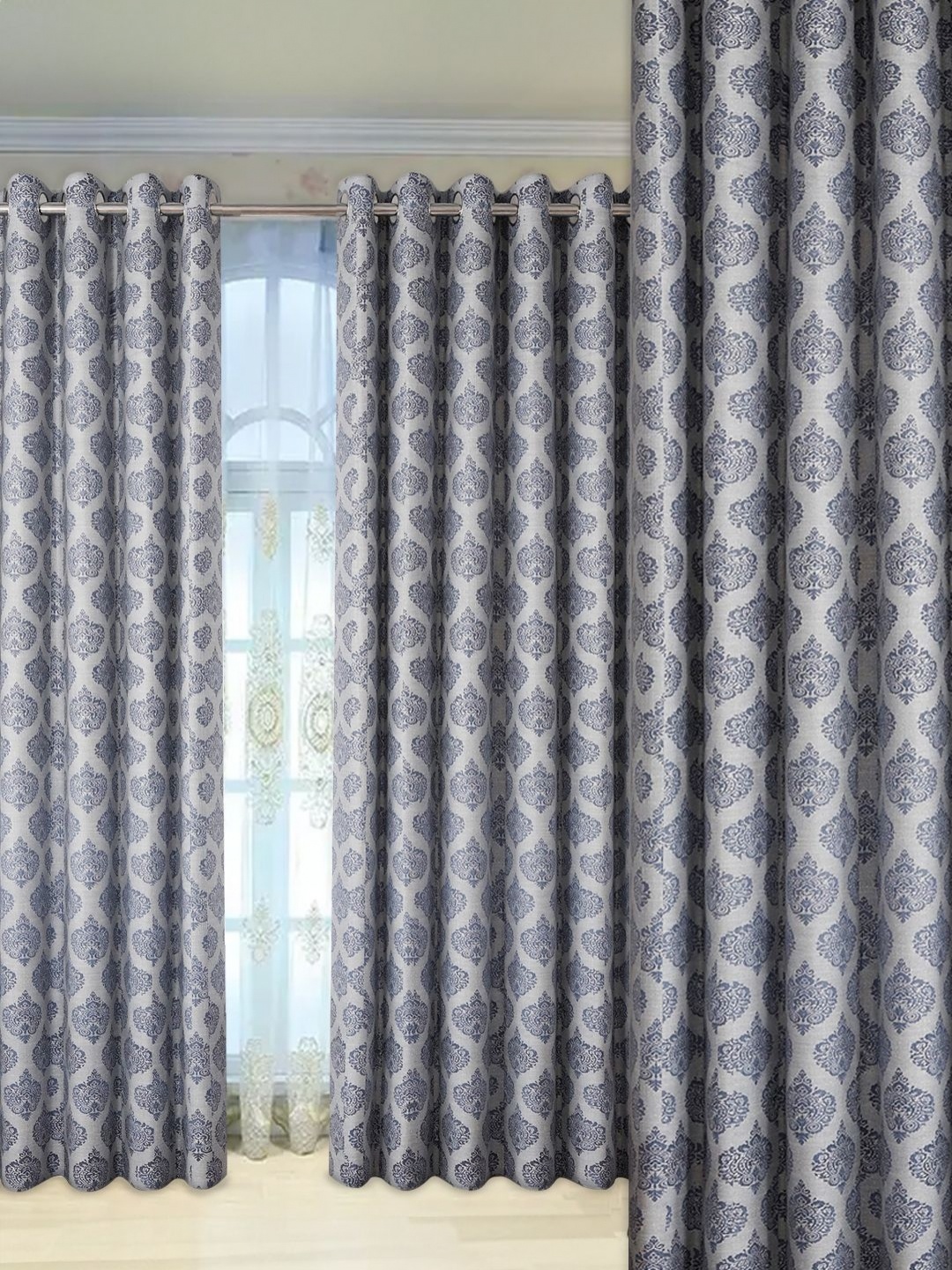 

Tesmare Blue & Grey Ethnic Motifs Printed Room Darkening Door Curtain