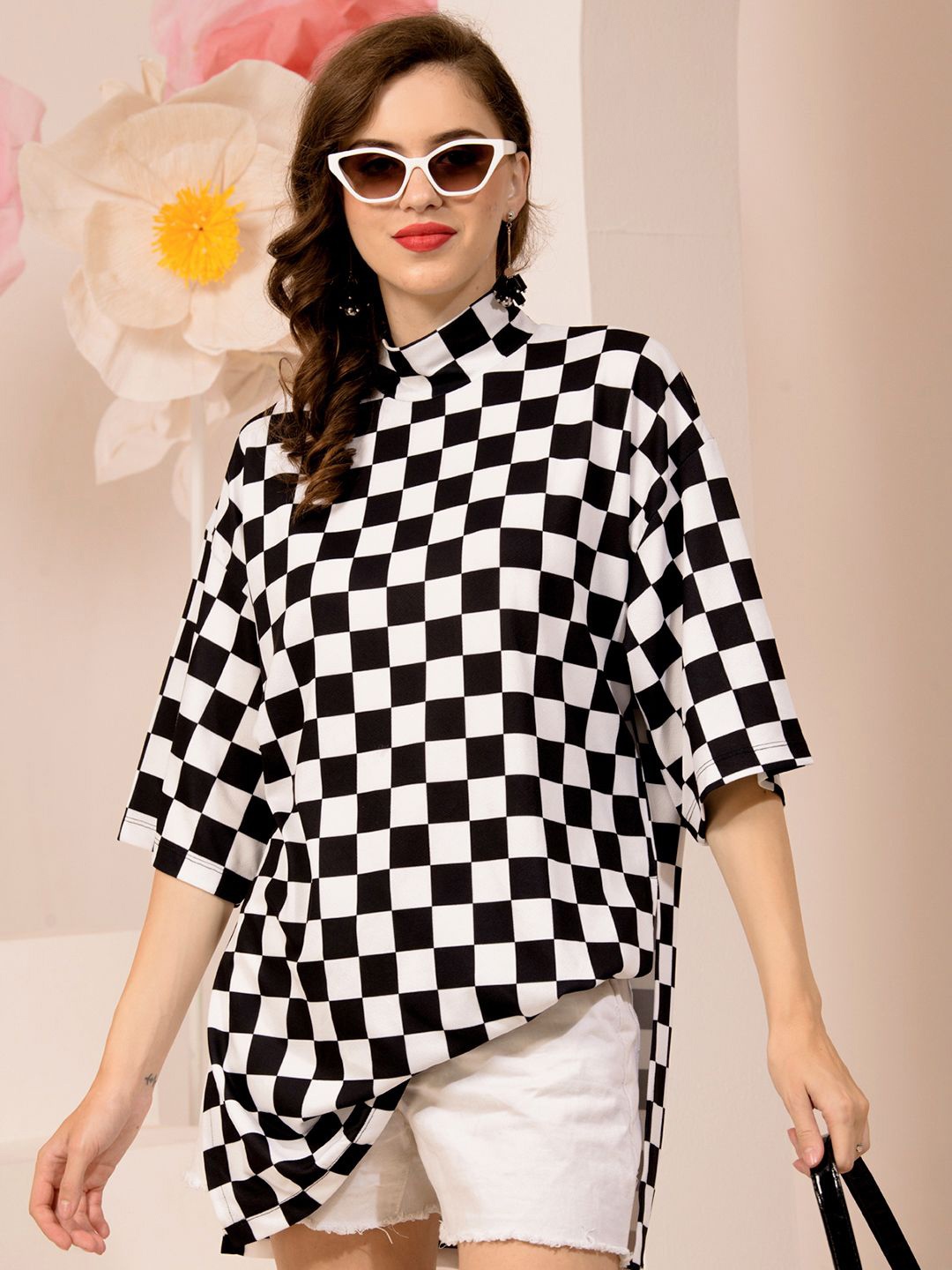 

TANDUL Women Checked High Neck Top, Multi