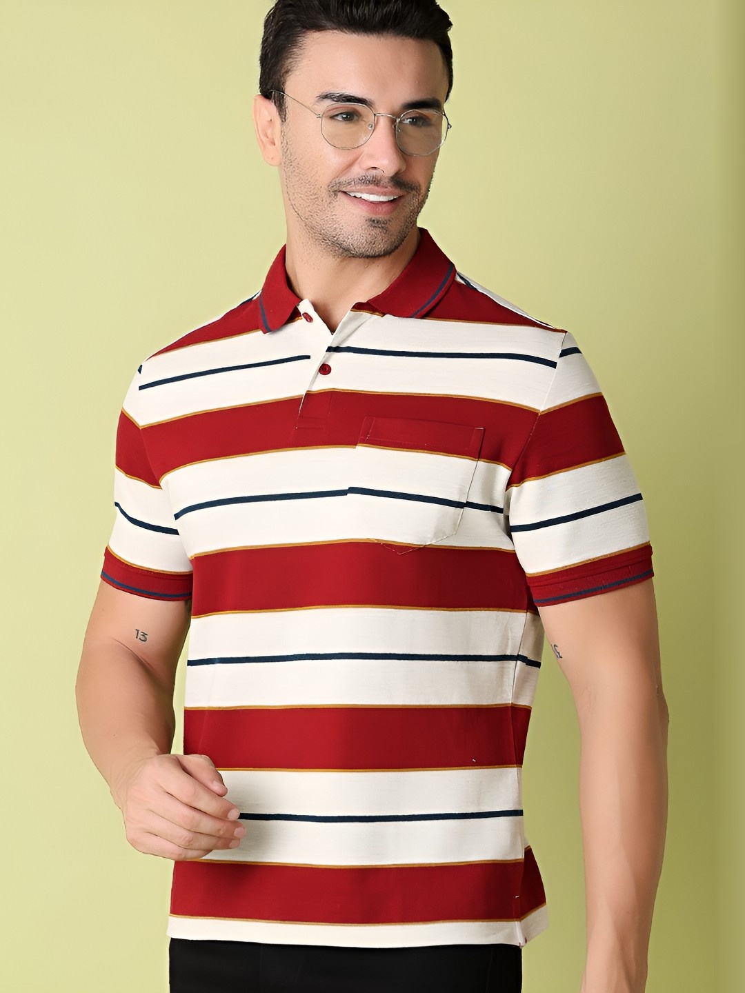 

V-Mart Men Striped Polo Collar Cotton T-shirt, Maroon
