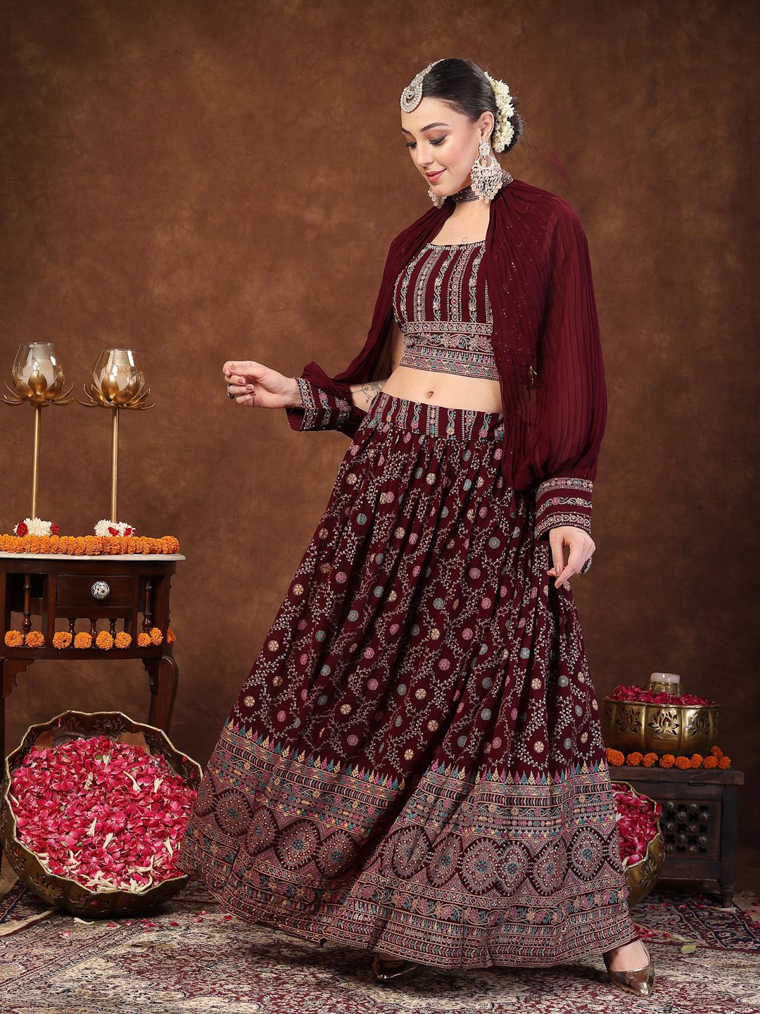 

Stylum Embellished Ready to Wear Lehenga & Blouse, Purple