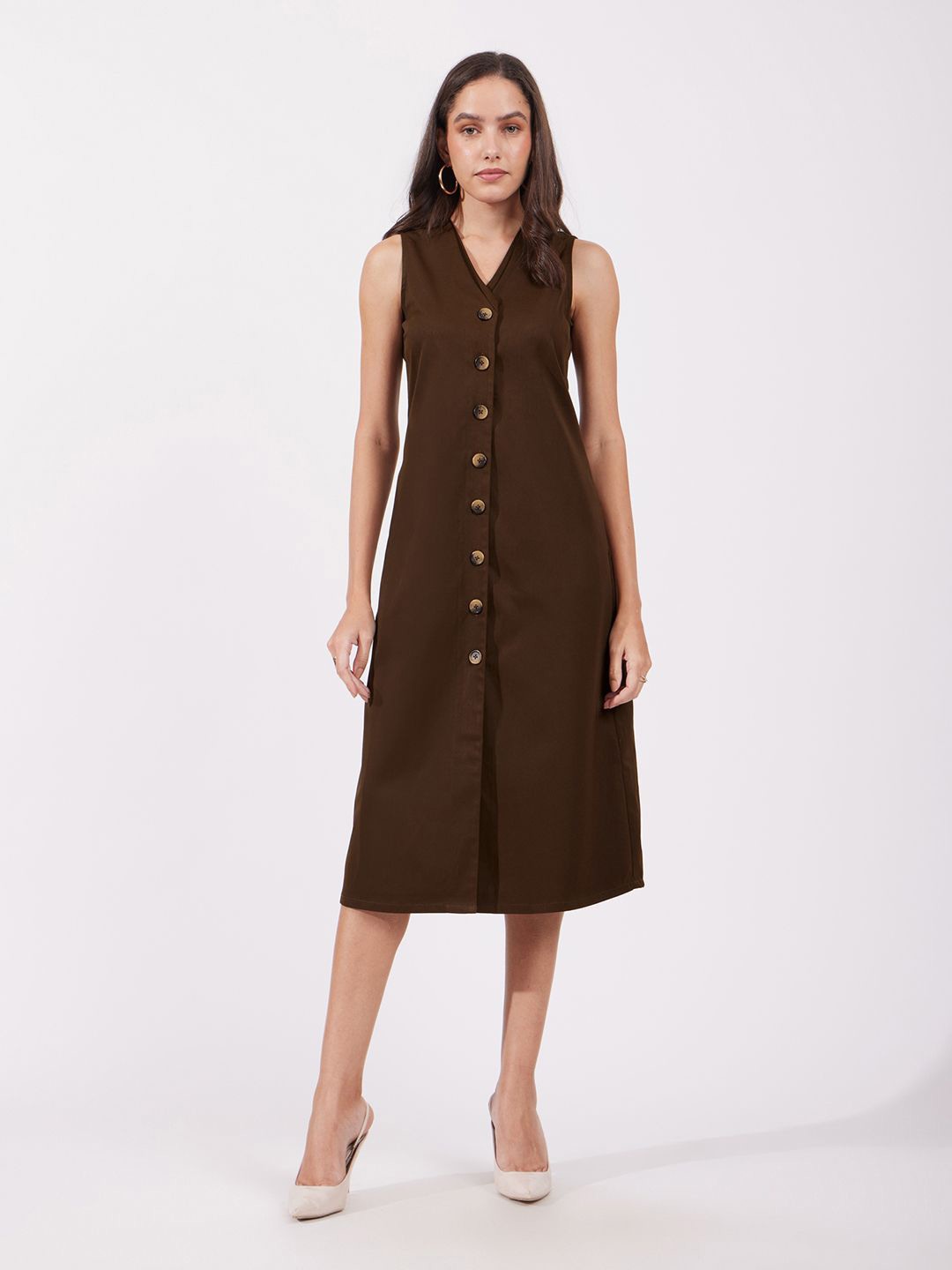 

FableStreet Formal Shirt Midi Brown Dress