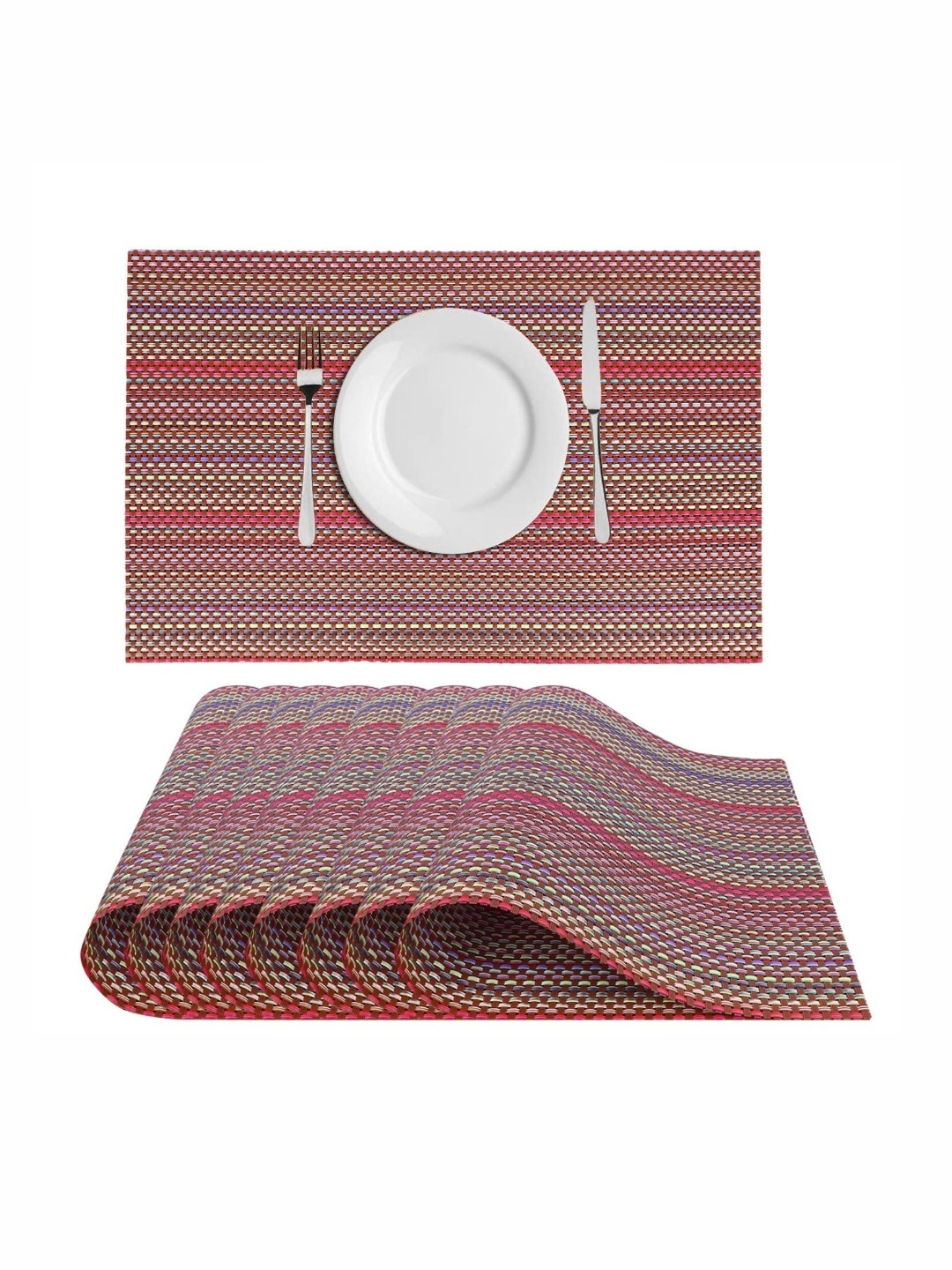 

LooMantha Maroon & Red 8 Pieces Striped Table Placemats