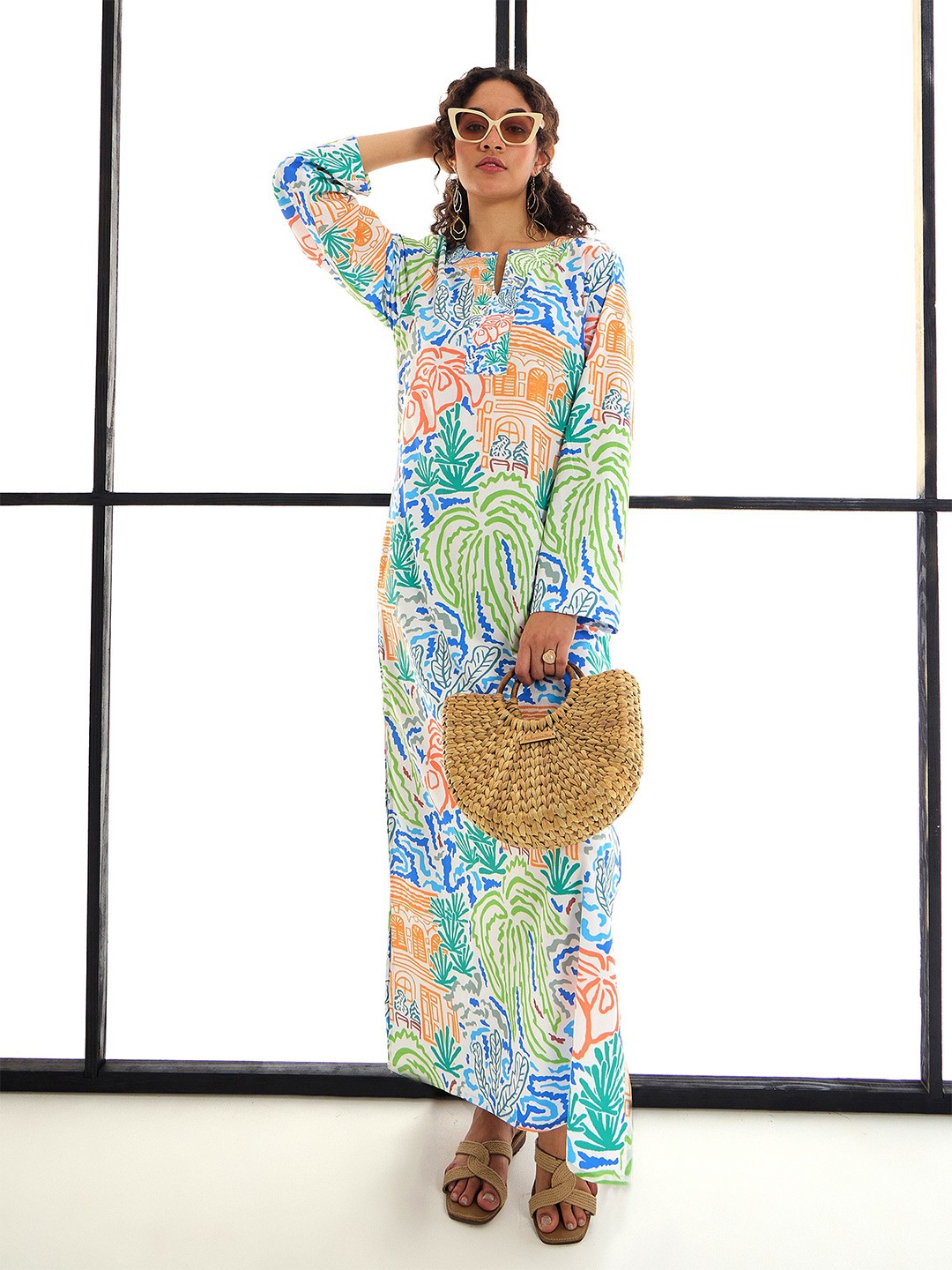 

SASSAFRAS alt-laze Tropical Printed A-Line Maxi Dress, Blue