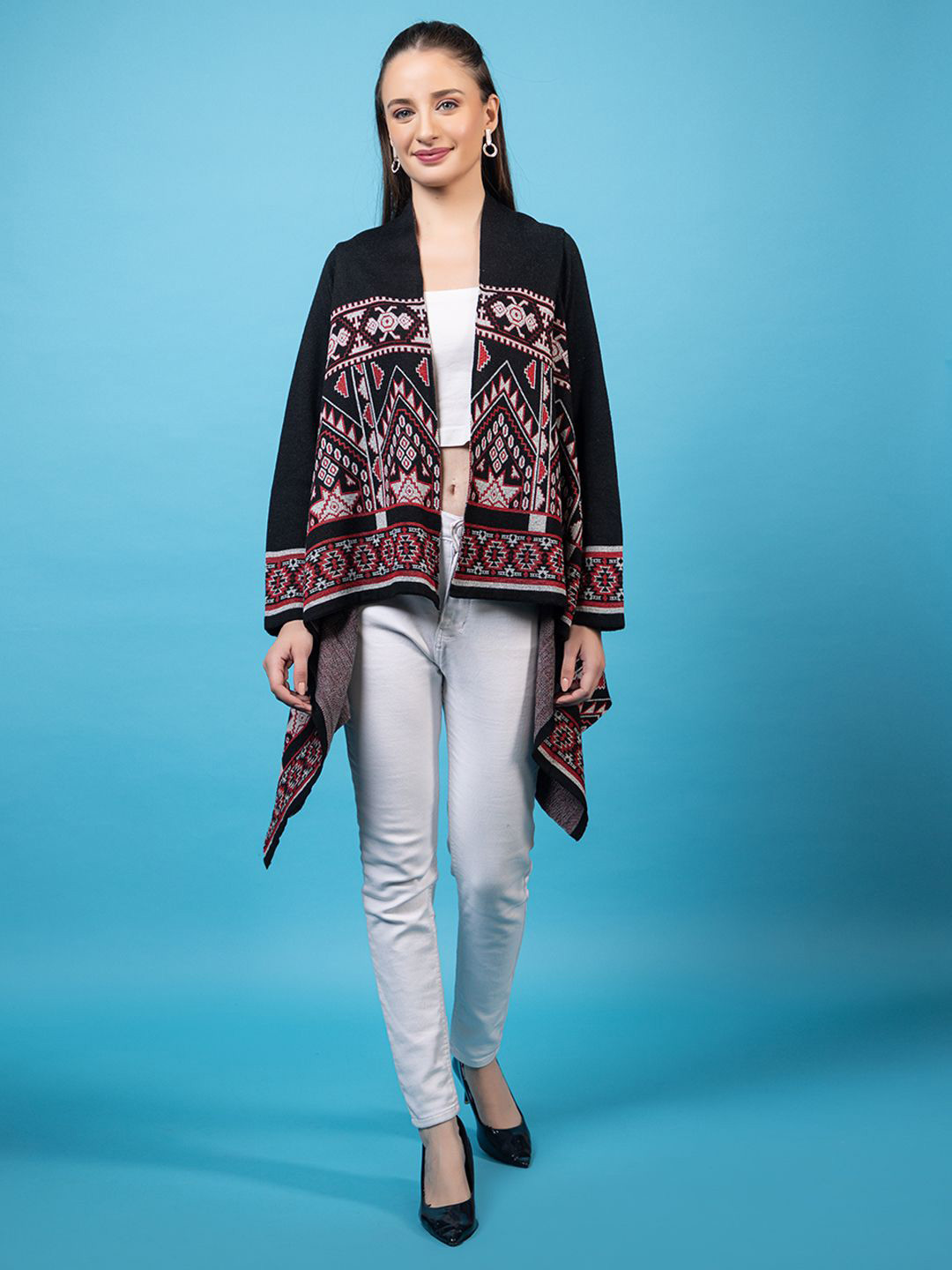

Anouk Black Printed Open Front Shrug