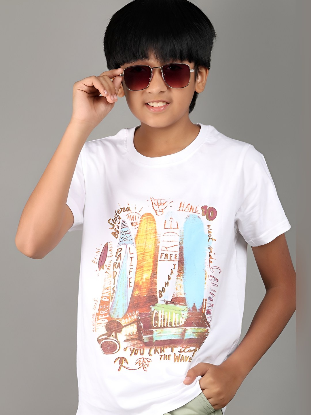 

V-Mart Boys Graphic Printed Round Neck Cotton T-shirt, White