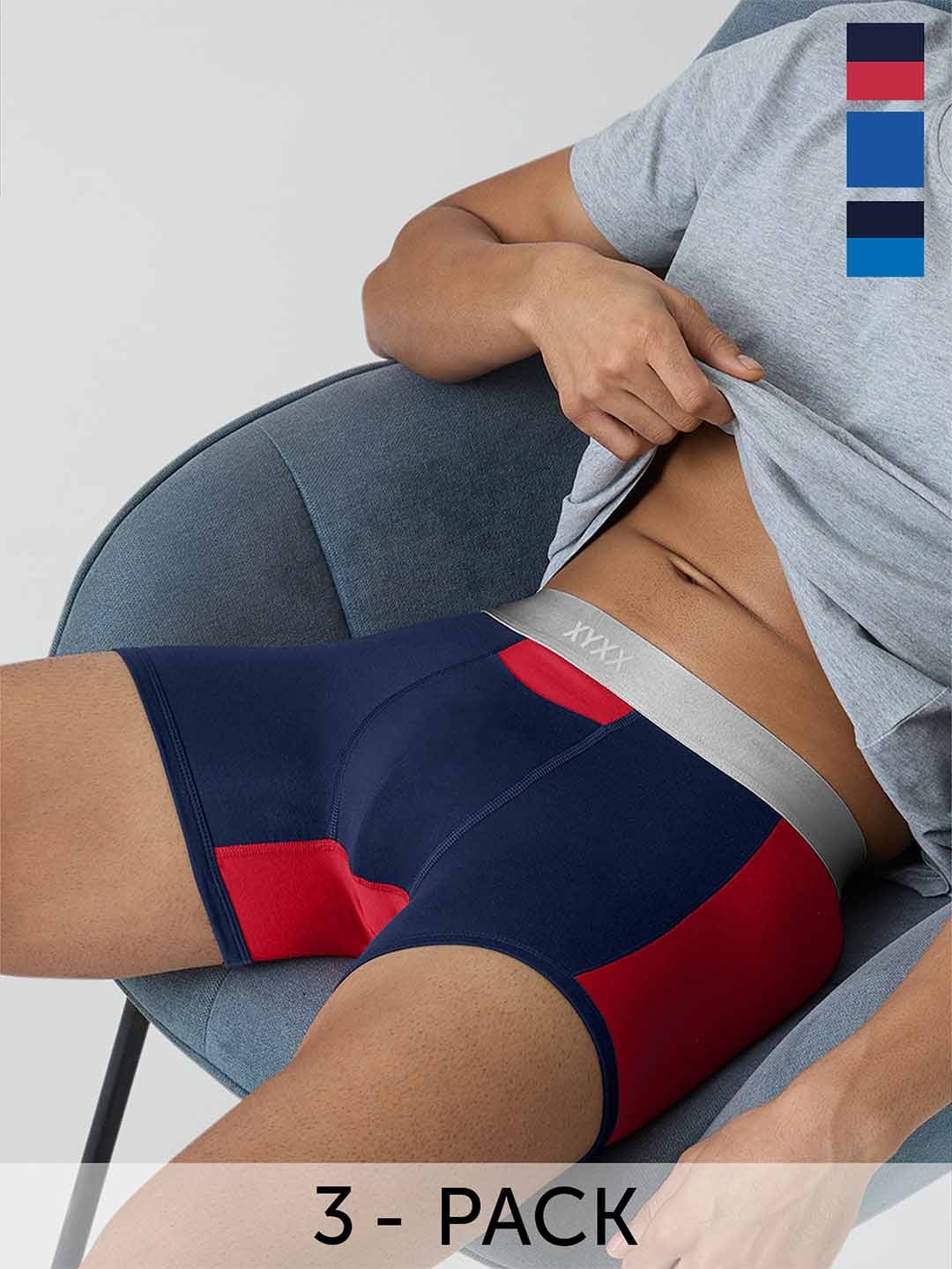 

XYXX Men IntelliSoft Antimicrobial Micro Modal Pack of 3 Illuminati Trunks XYTRNK3PCKN354, Navy blue