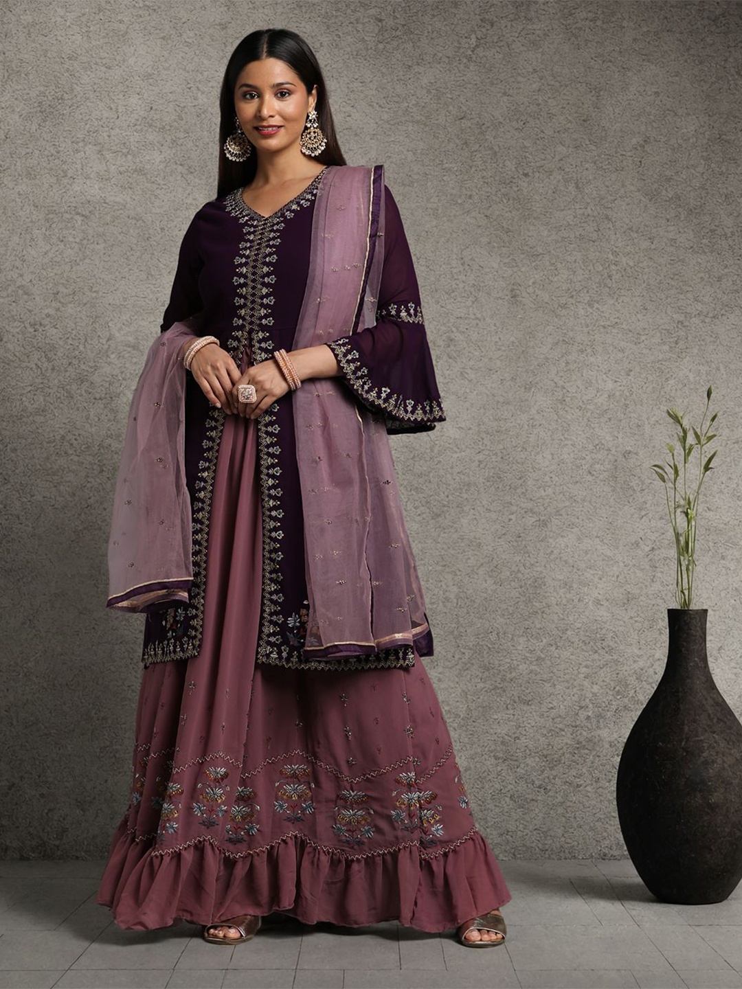 

Miss Ethnik Embroidered Thread Work Ready to Wear Lehenga & Blouse With Dupatta, Purple
