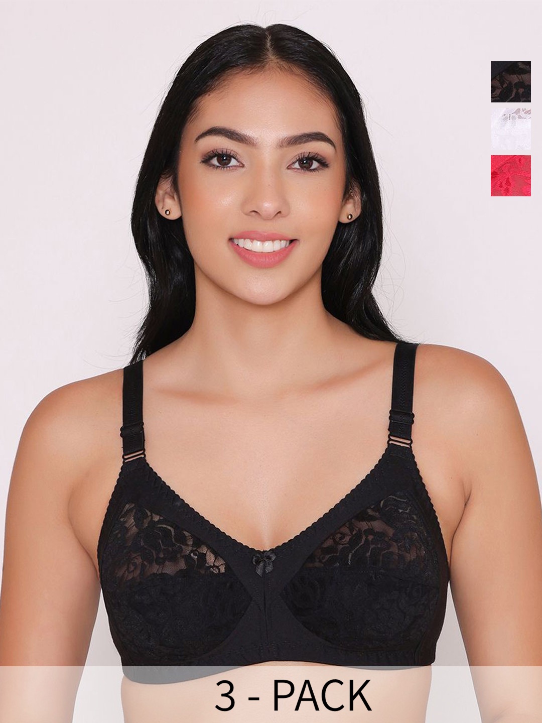 

INKURV Pack of 3 Full Coverage Everyday Bra, White