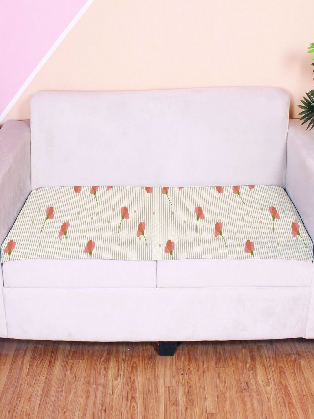 

STITCHNEST Maroon & White Floral Printed Velvet 3 Seater Anti Slip Sofa Cover