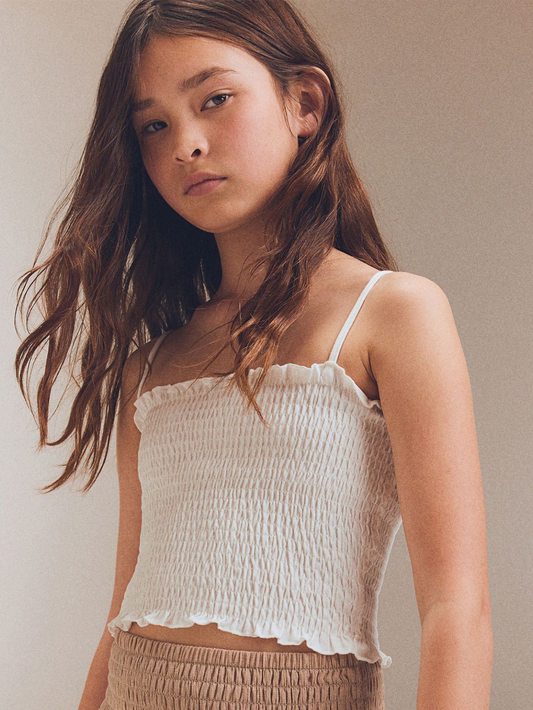 

H&M Girls Smocked Strappy Tops, White