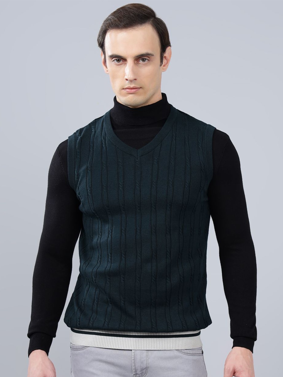 

Cantabil Men Cable Knit Sweater Vest, Navy blue