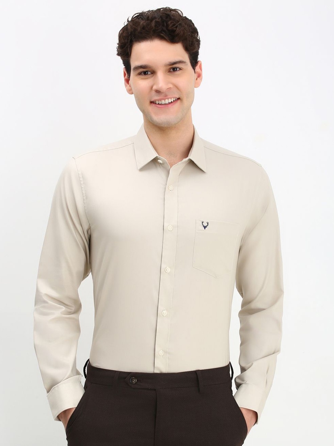 

Allen Solly Men Solid Cotton Slim Fit Formal Shirt, Beige