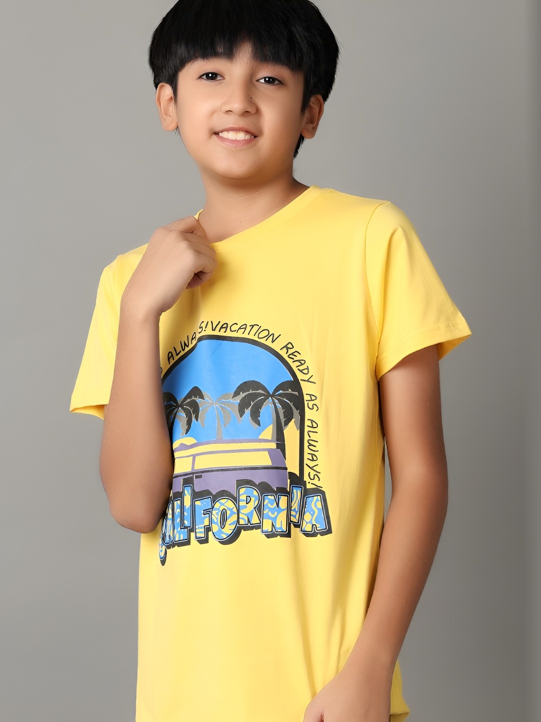 

V-Mart Boys Typography Printed Round Neck Cotton T-shirt, Yellow