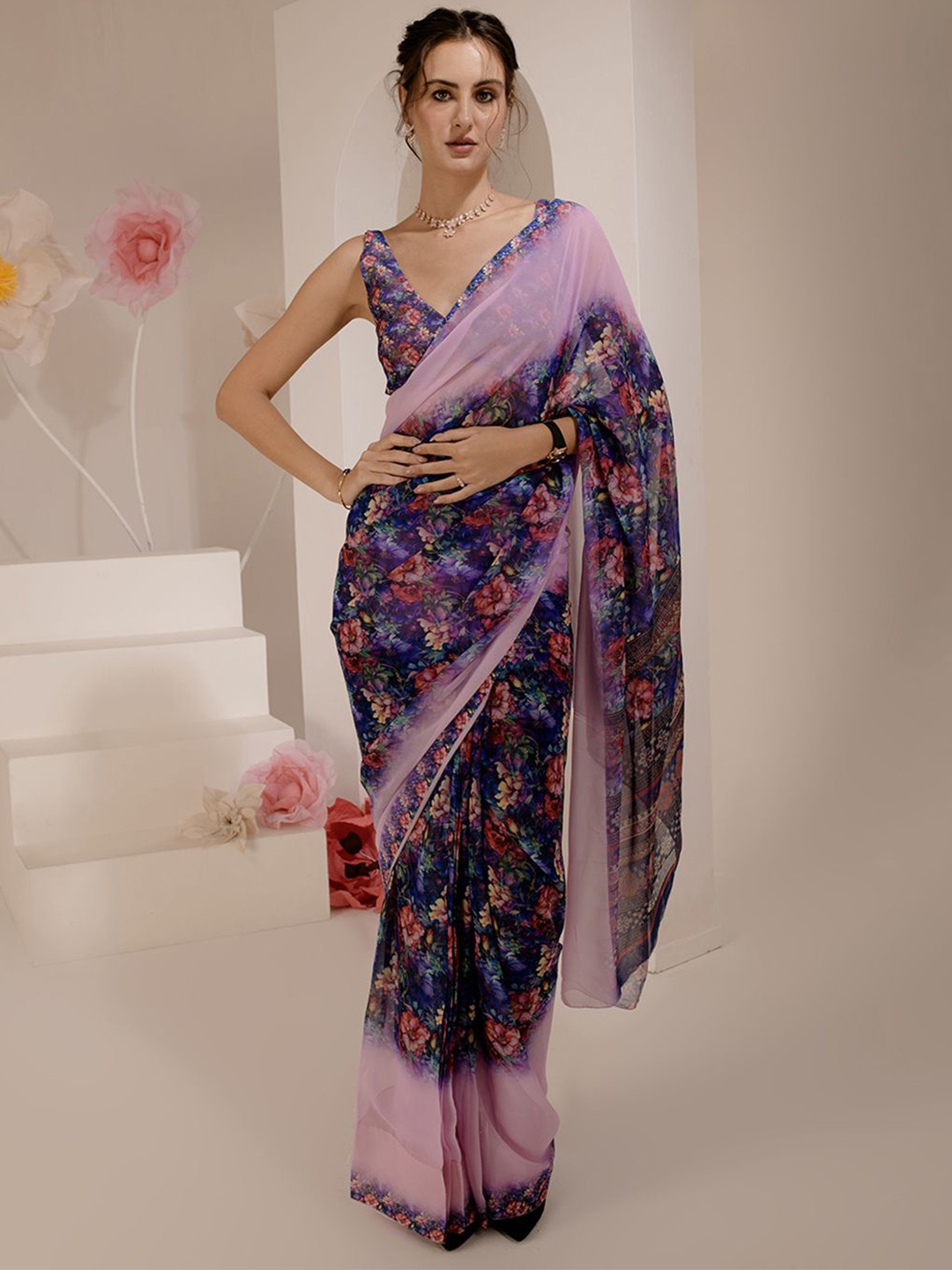 

BAESD Floral Pure Silk Saree, Purple