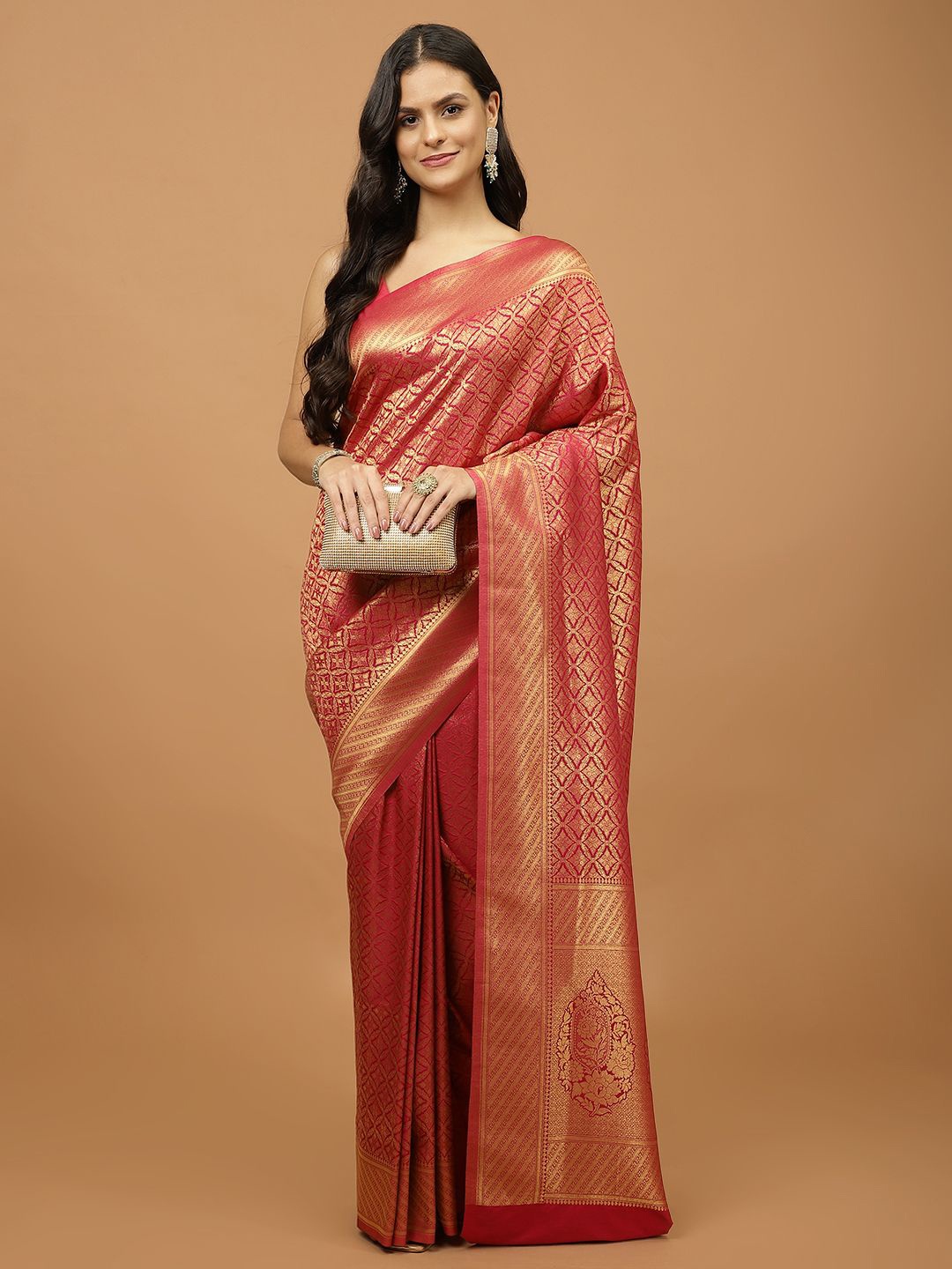 

Meena Bazaar Woven Design Zari Festive Saree, Magenta