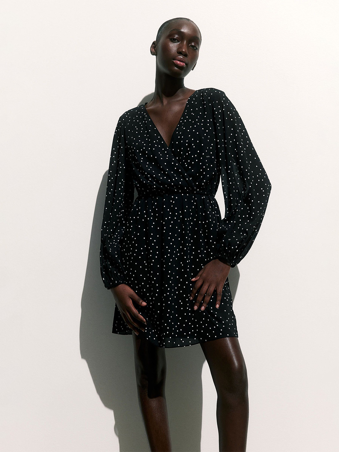 

H&M MAMA Polka Dots Printed Wrap Dress, Black
