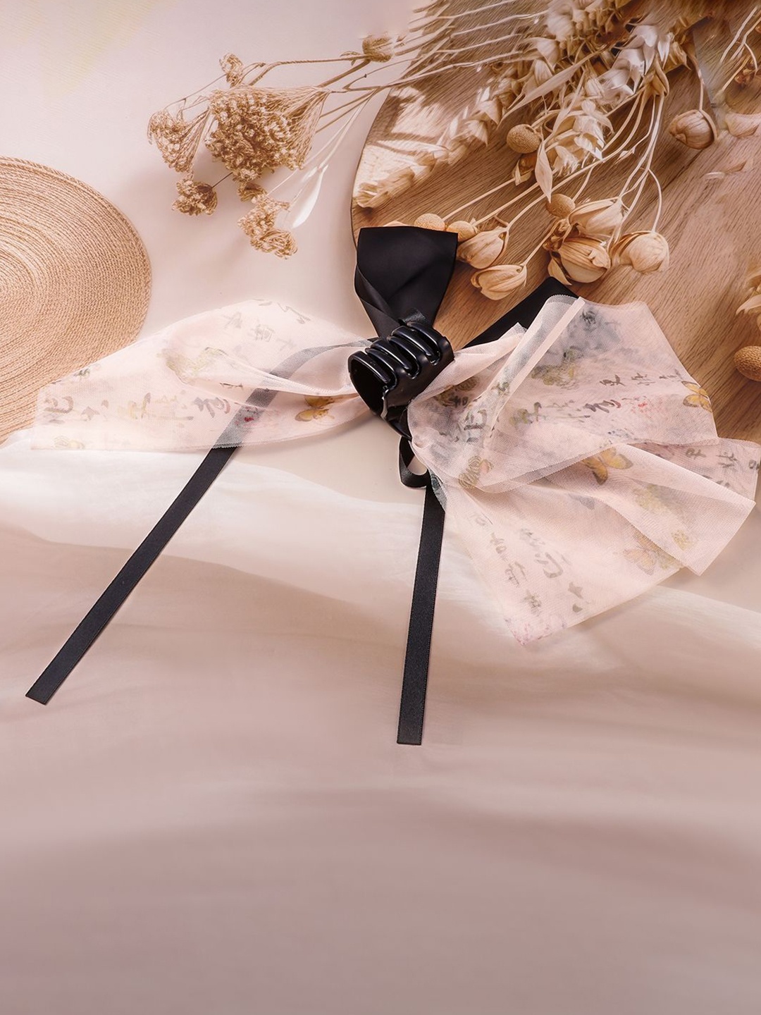 

Rubans Floral Mesh Bow and Ribbon Tails Claw Clip, Black