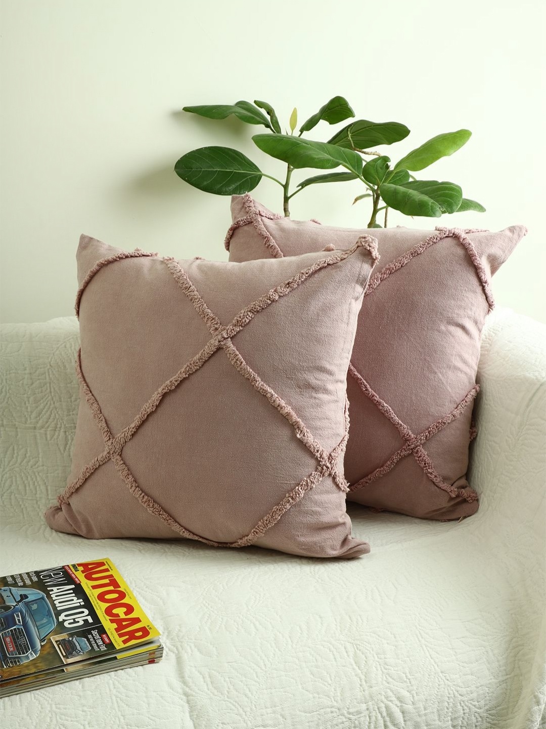 

Jamio Firati Pink 2 Pieces Embroidered Cotton Square Cushion Covers