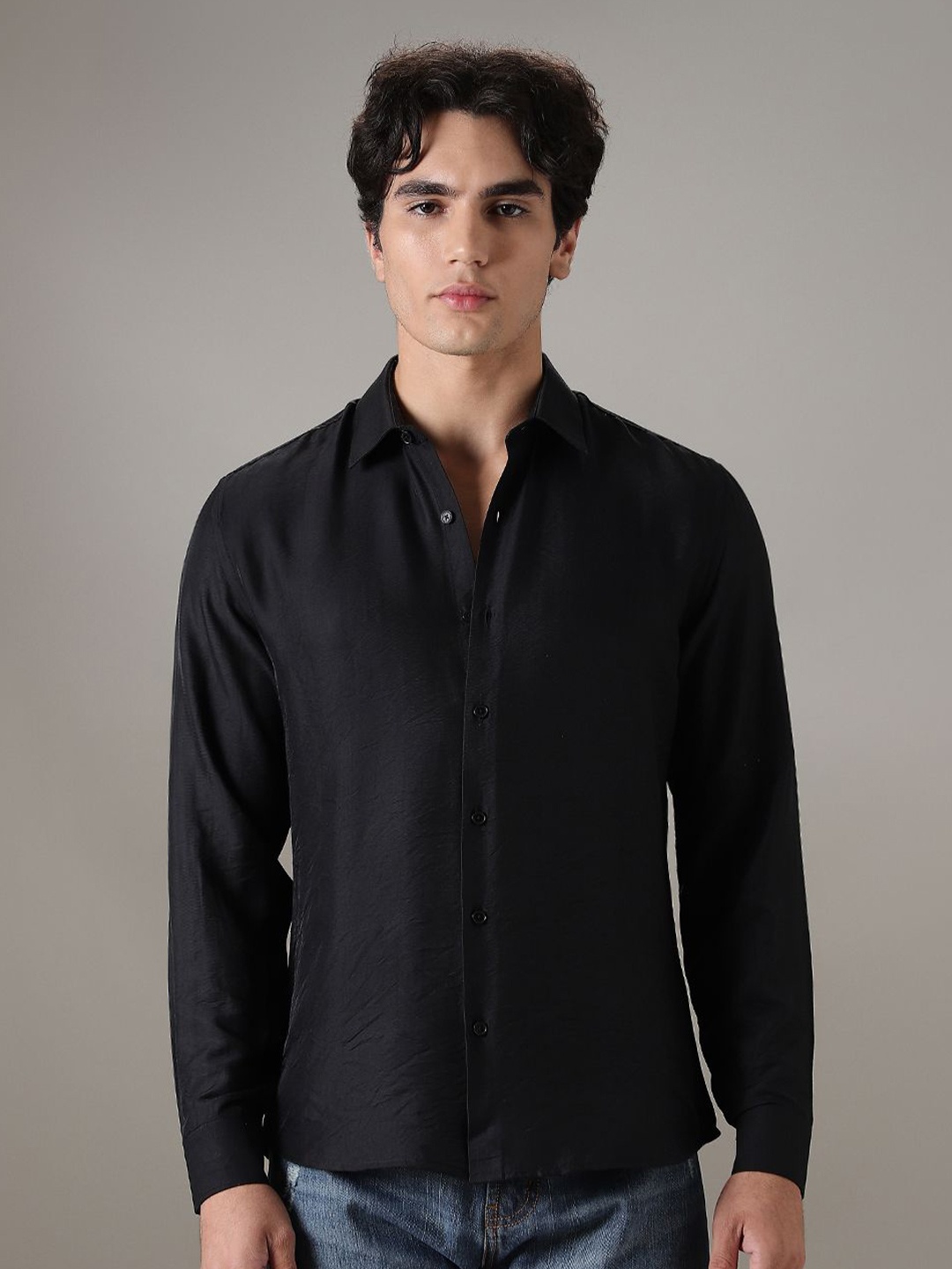 

Banana Club Men Classic Slim Fit Opaque Casual Shirt, Black