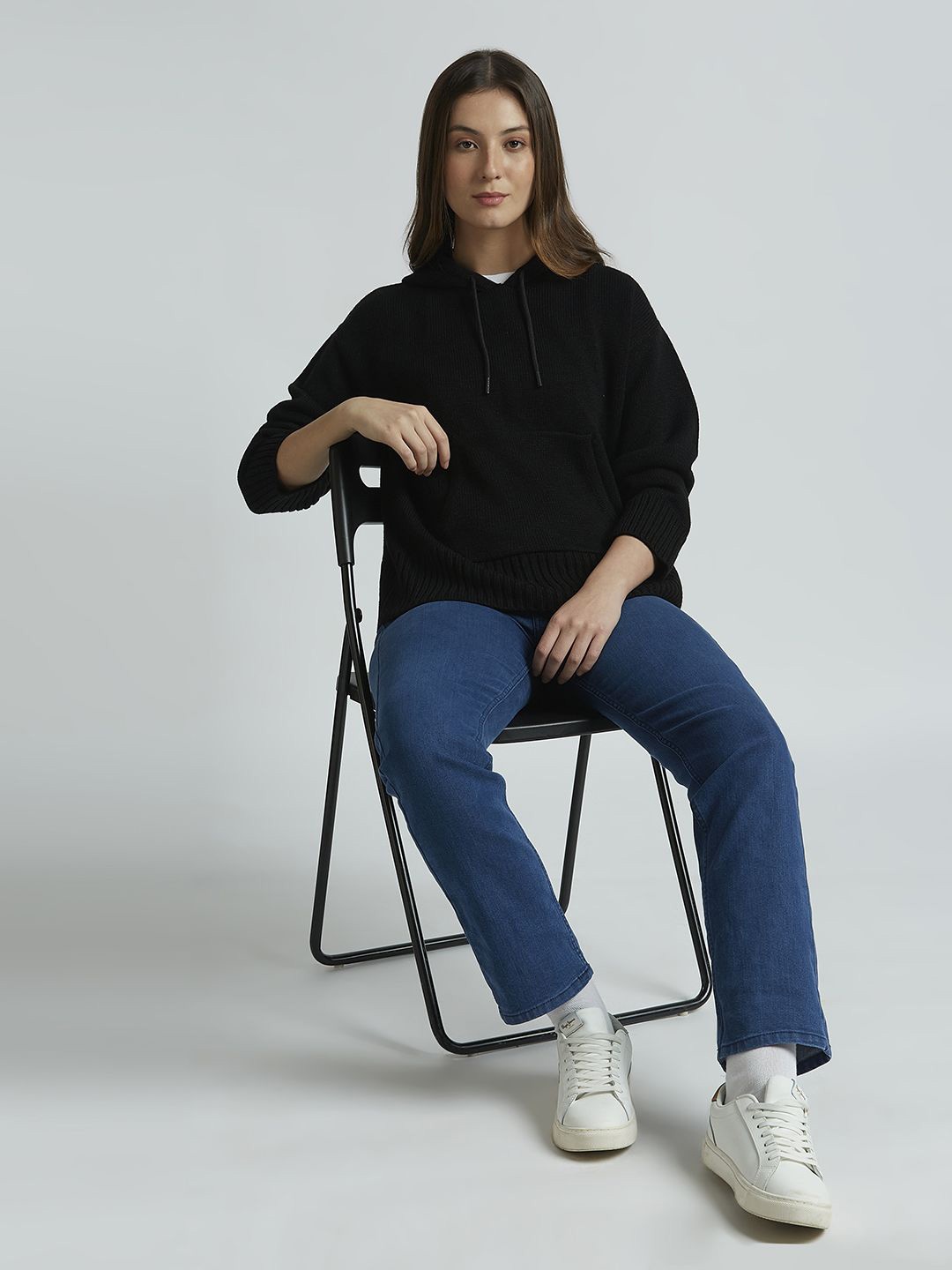 

Pepe Jeans Women Solid Hooded Oversized Sweater, Black