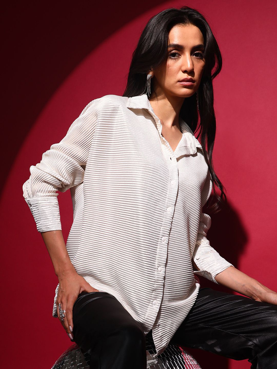 

PINACOLADA Women Spread Collar Solid Casual Shirt, White