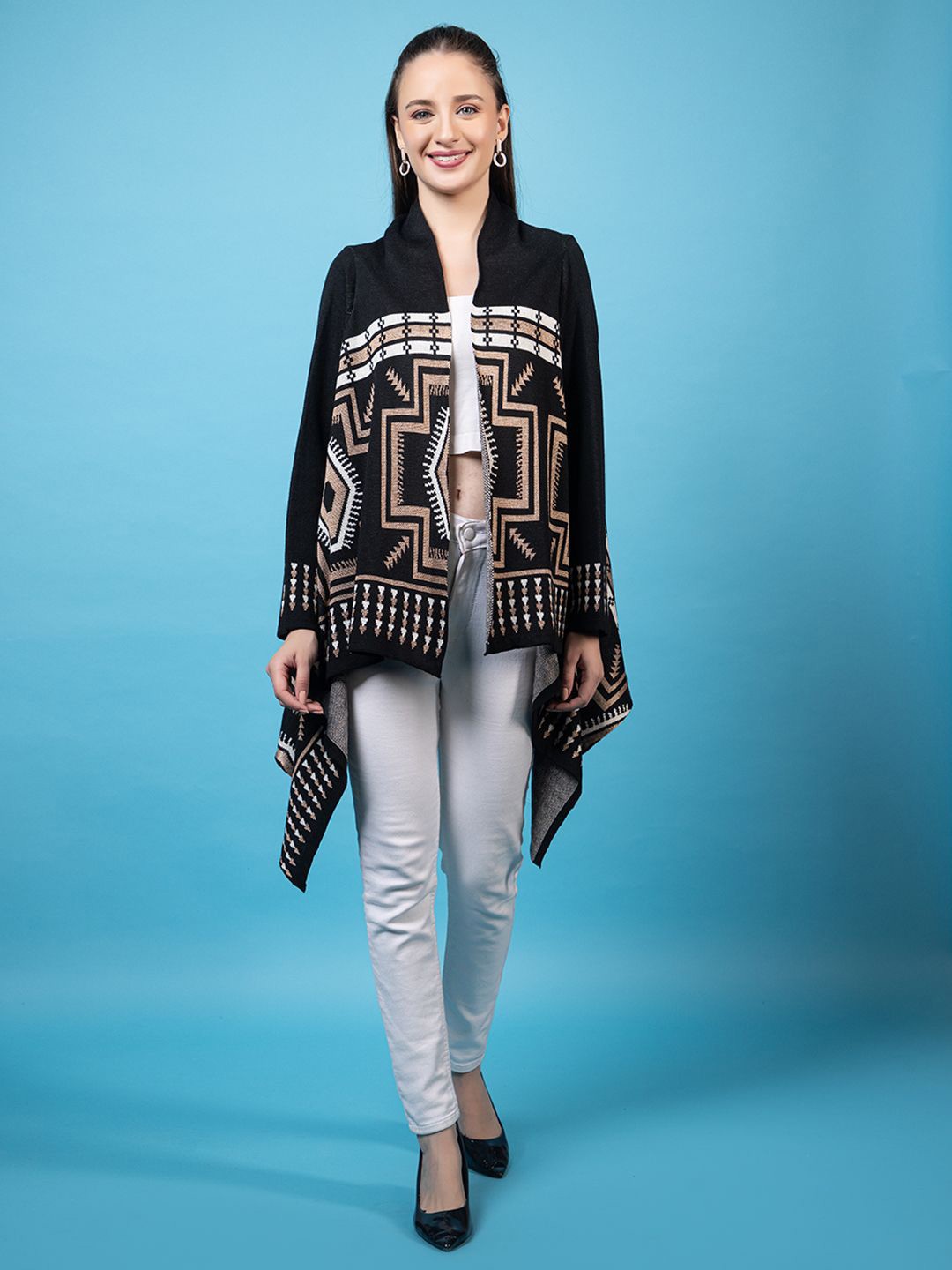 

Anouk Black Printed Open Front Shrug