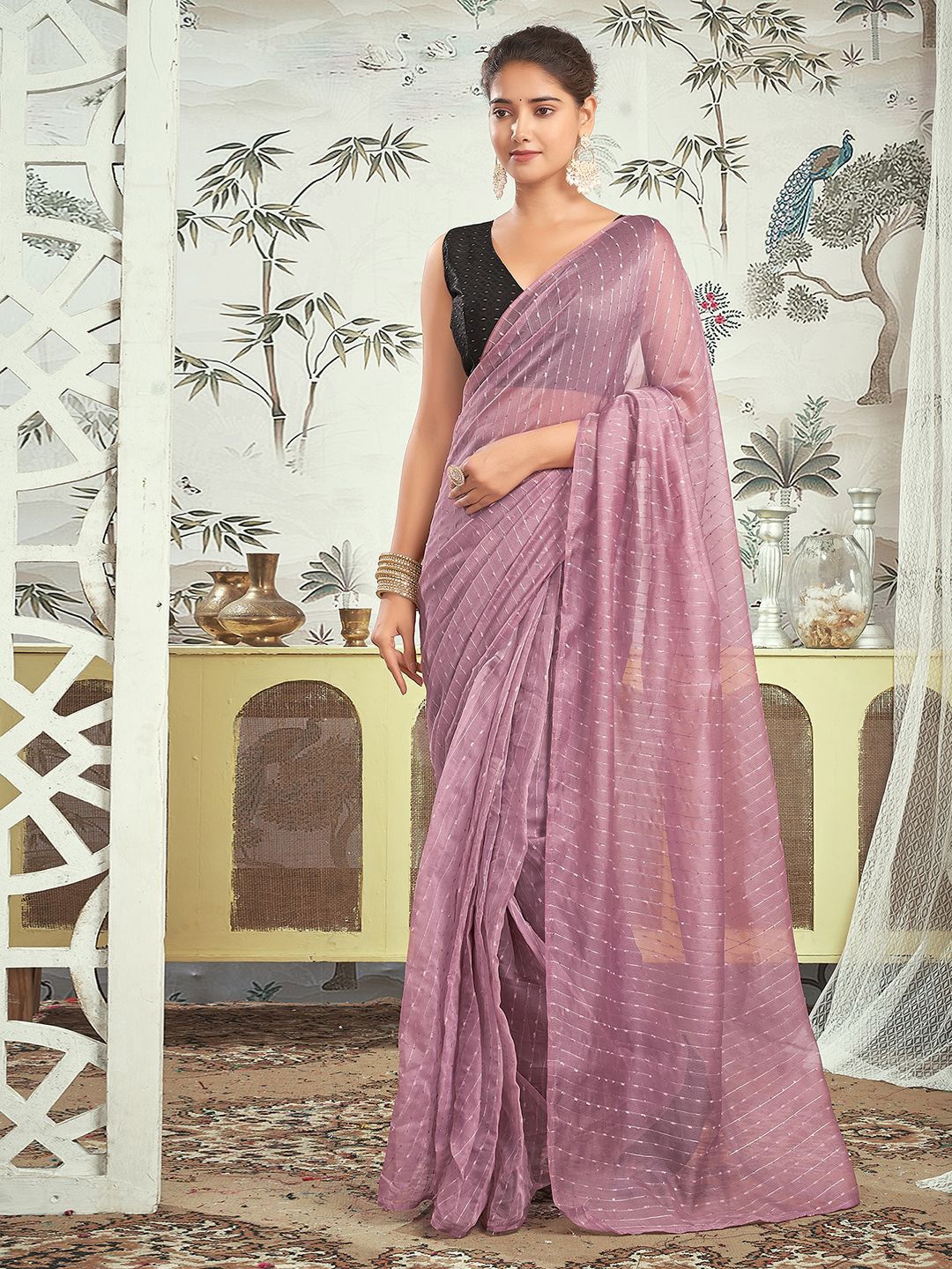 

Satrani Embellished Sequinned Ready to Wear Saree, Mauve