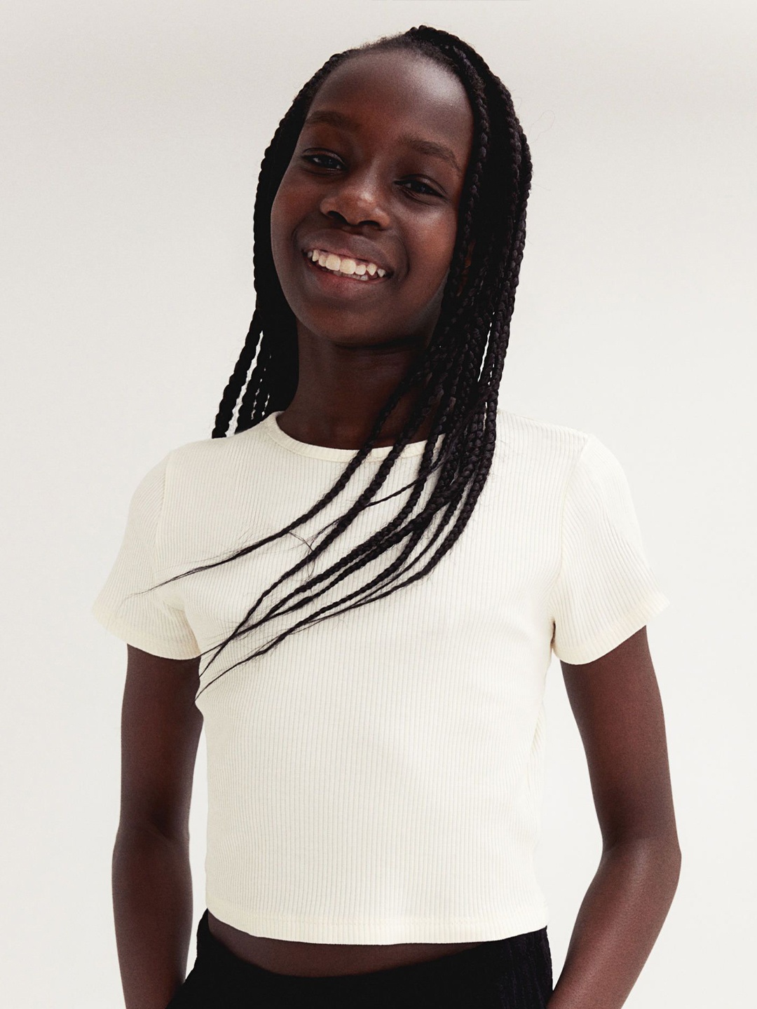 

H&M Girls Ribbed Tops, White
