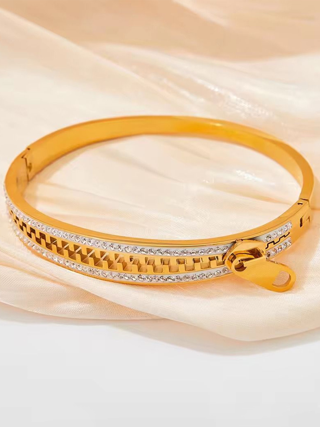 

MEENAZ Gold Plated Stainless Steel Cubic Zirconia Bangle Style Bracelet